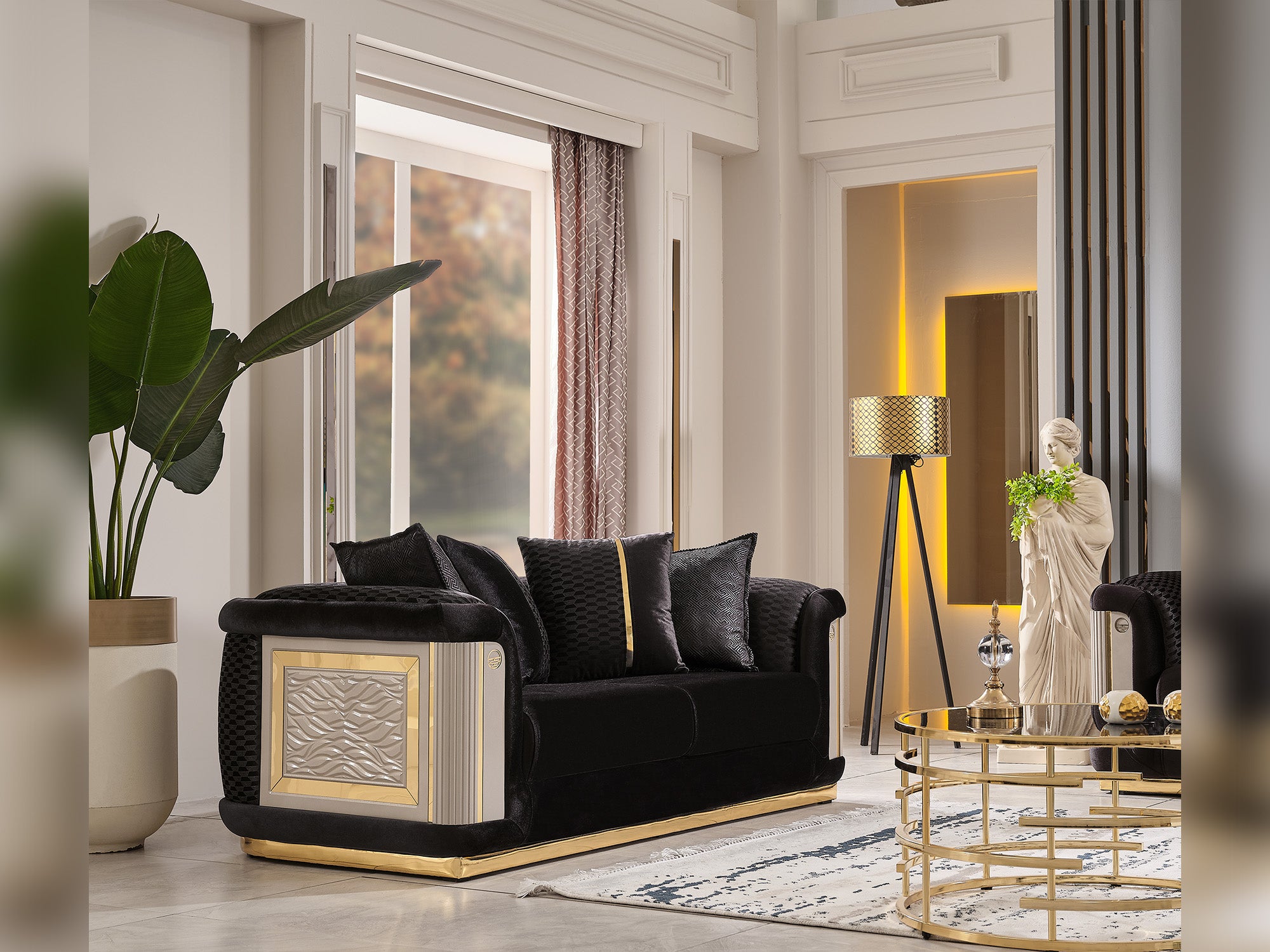 Elegance Stationary Loveseat Black