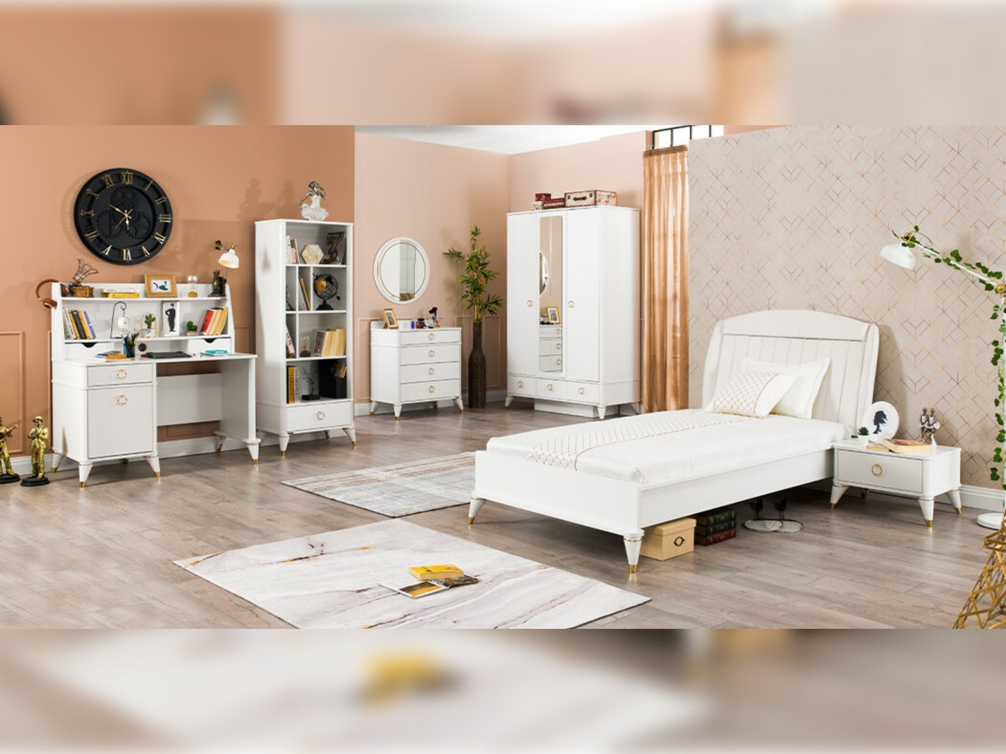 Masal Kids Room Set Twin Bed Study Desk Nightstand