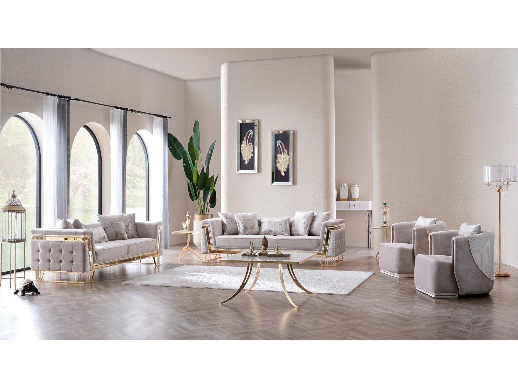 Munich Stationary Livingroom Set (2 Sofa & 2 Chair) Cream