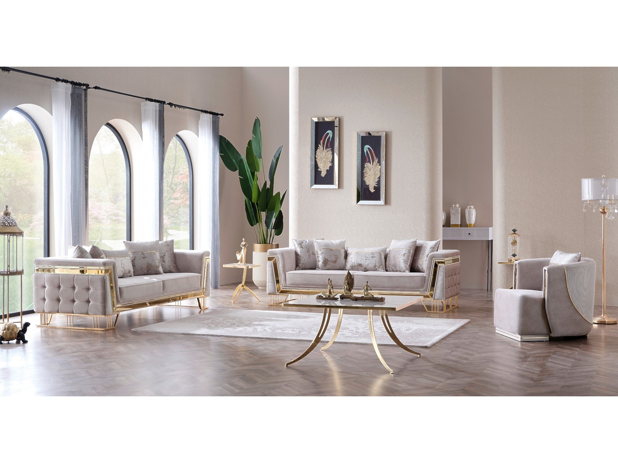 Munich Stationary Livingroom Set (2 Sofa & 2 Chair) Cream