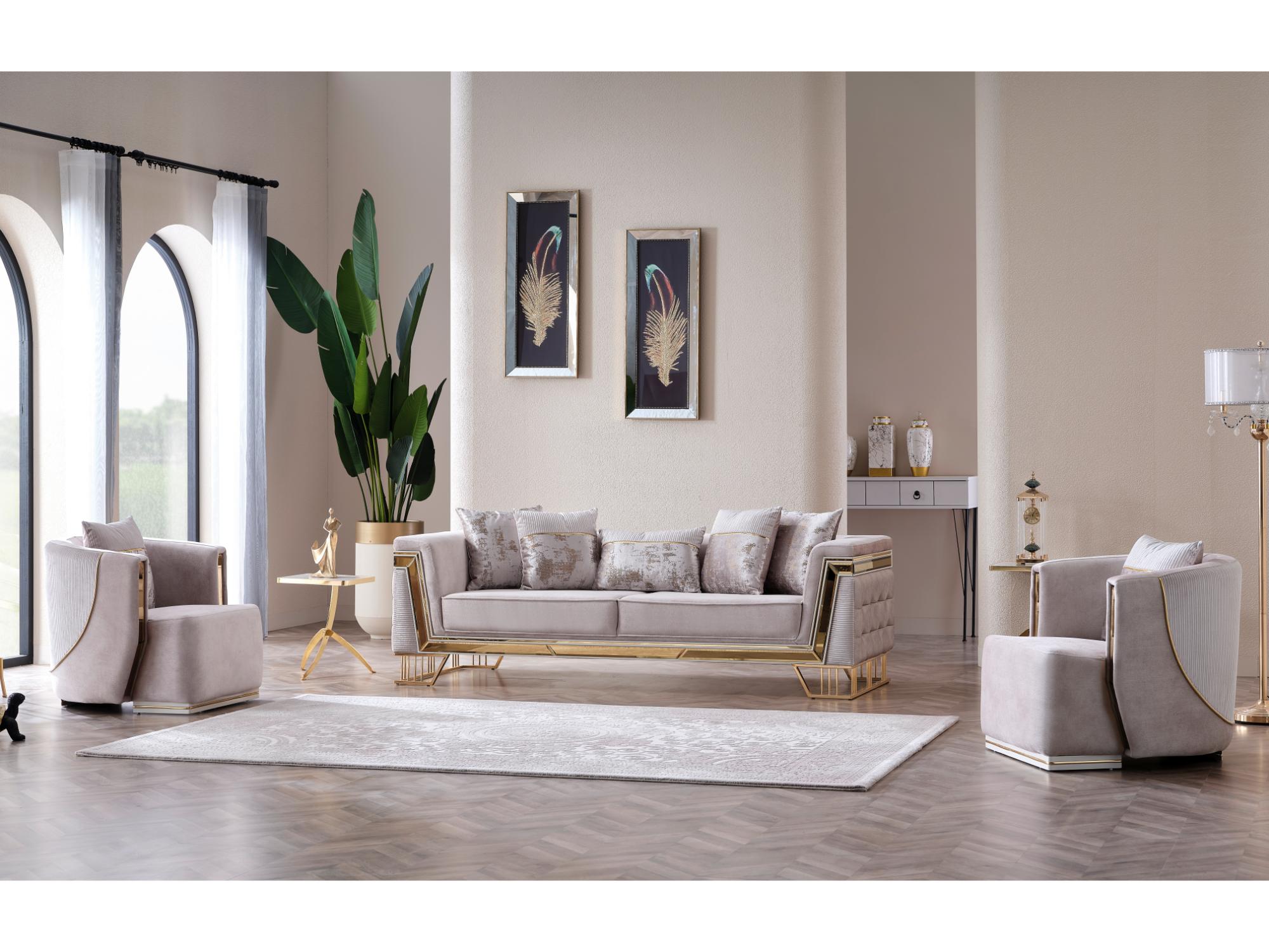 Munich Stationary Livingroom Set (2 Sofa & 2 Chair) Cream