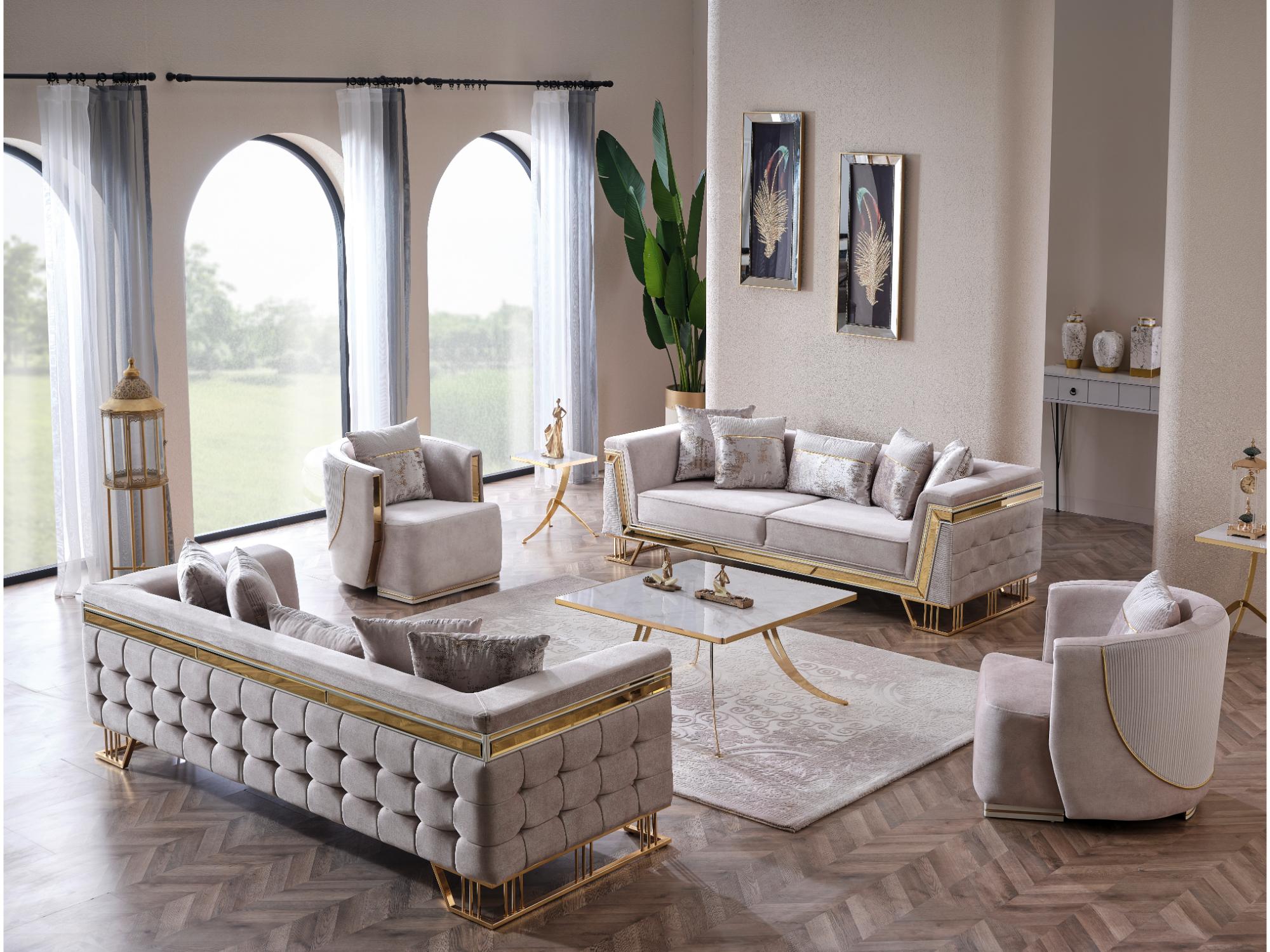 Munich Stationary Livingroom Set (2 Sofa & 2 Chair) Cream