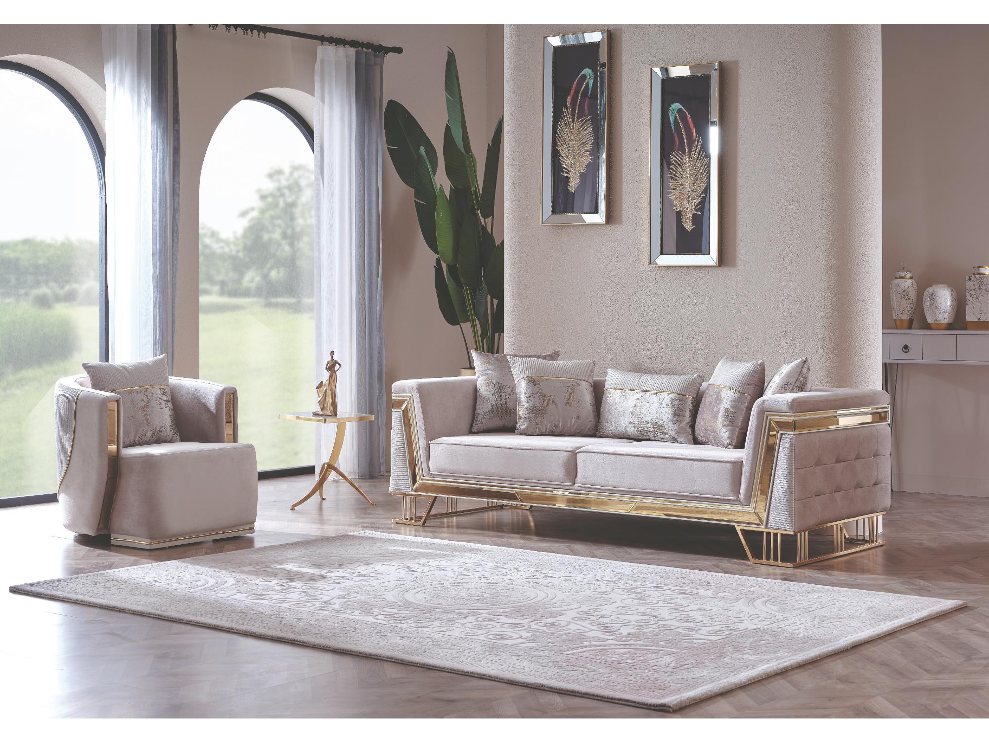Munich Stationary Livingroom Set (2 Sofa & 2 Chair) Cream