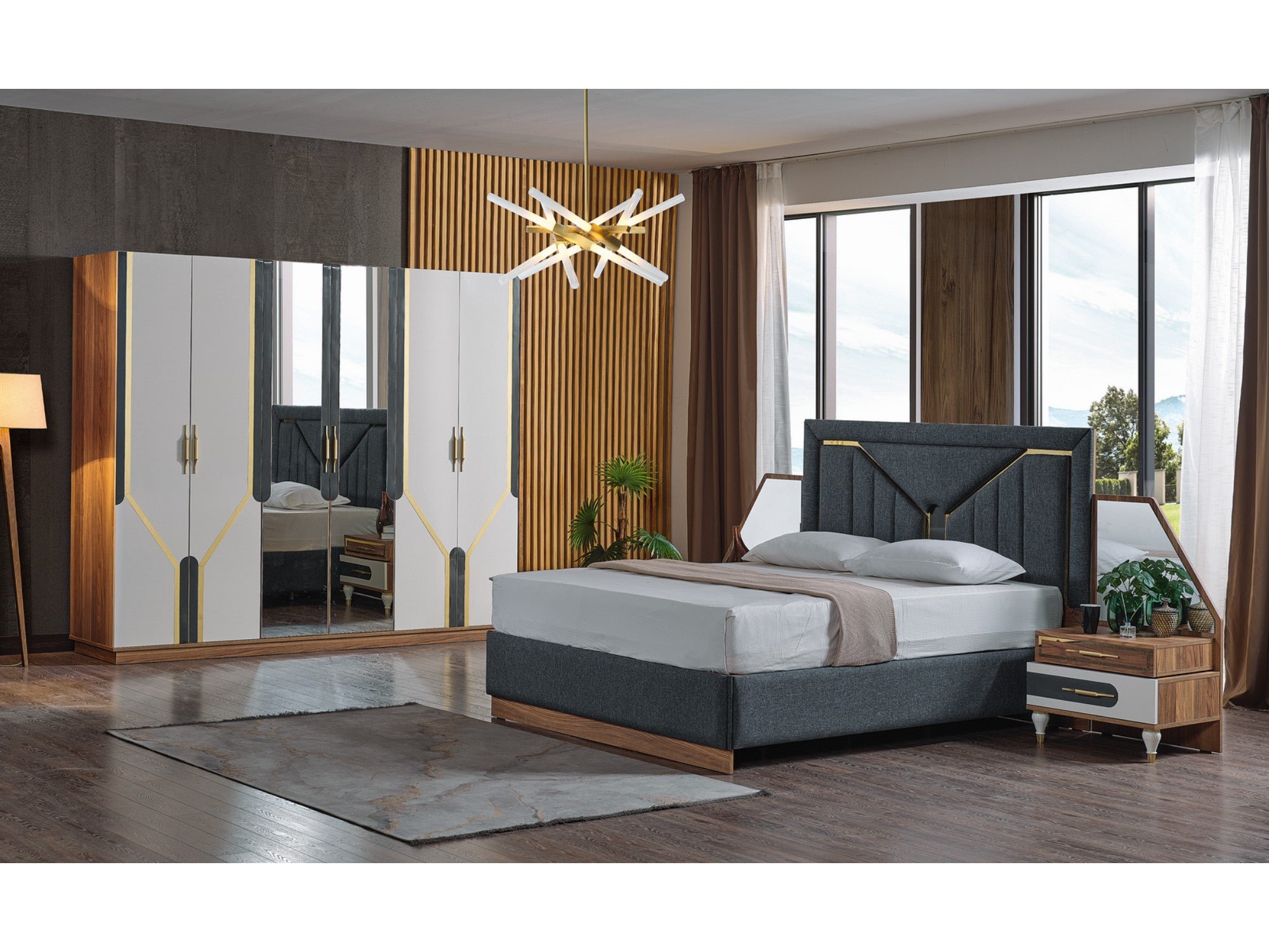 Penta Bedroom Set (Queen Storage Bed With Headboard & Dresser With Mirror & 2 Nightstand)