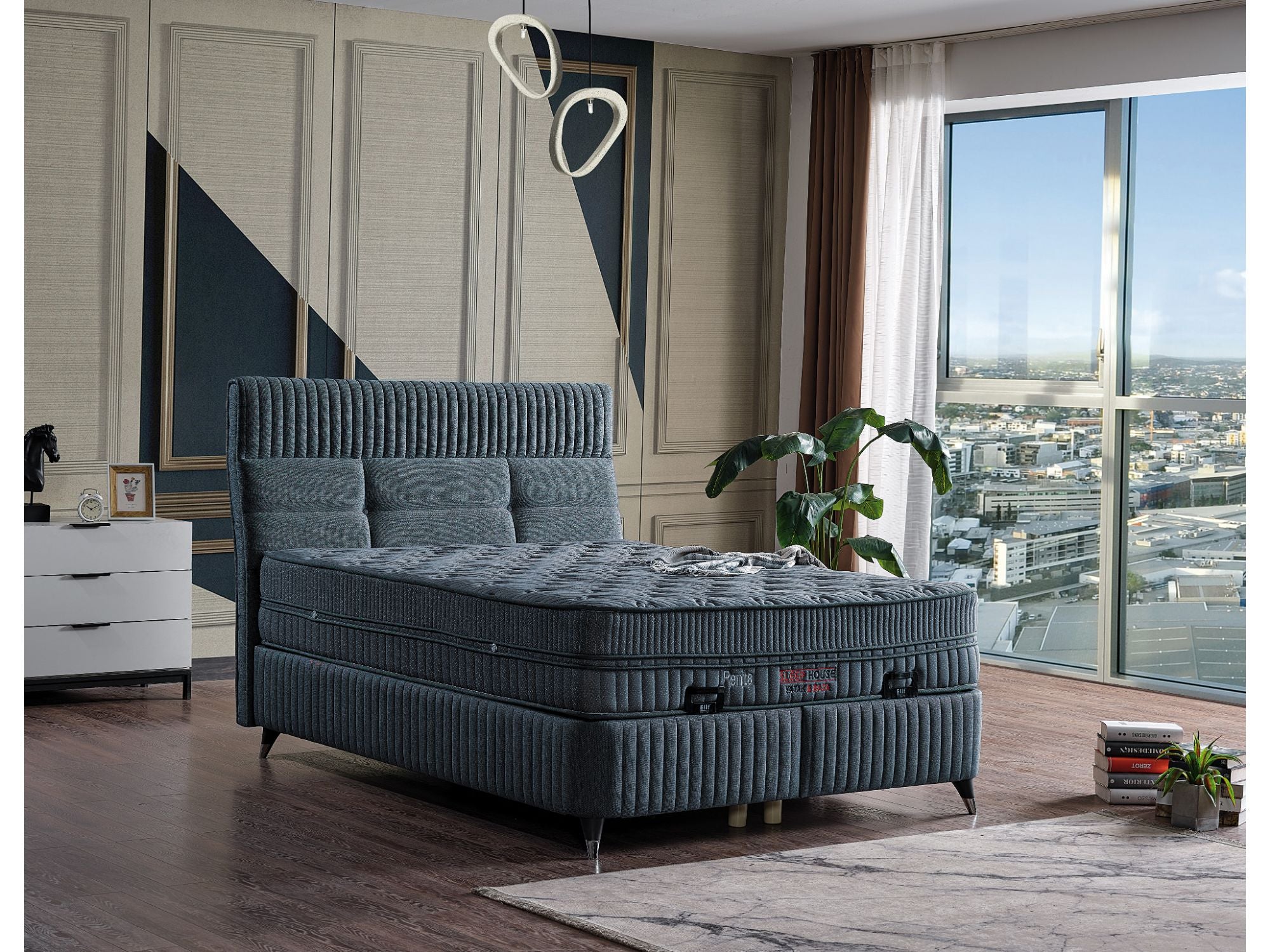 Tetra Storage Bed With Headboard Grey