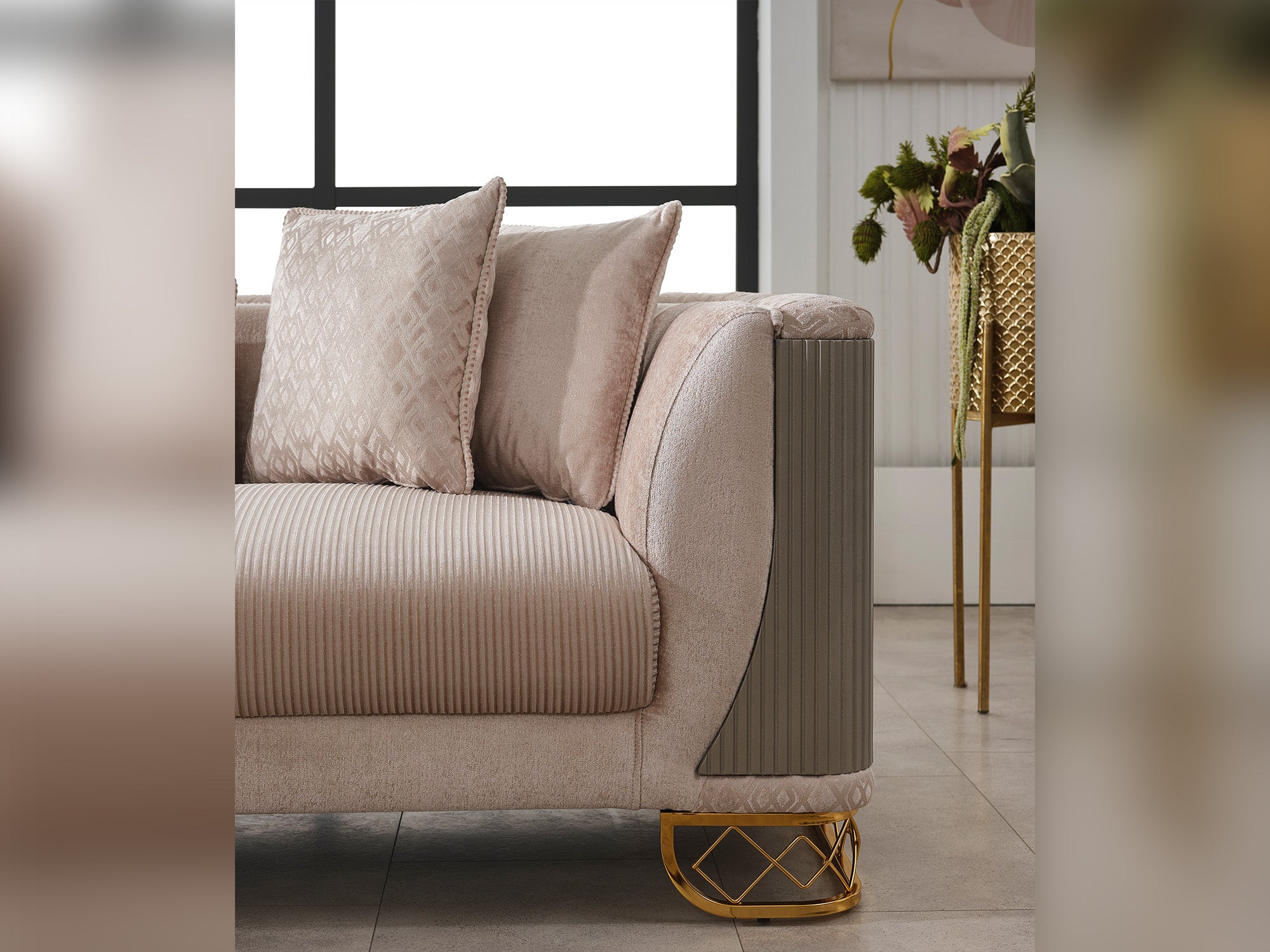 Valentino Stationary Livingroom (2 Sofa & 2 Chair) Beige