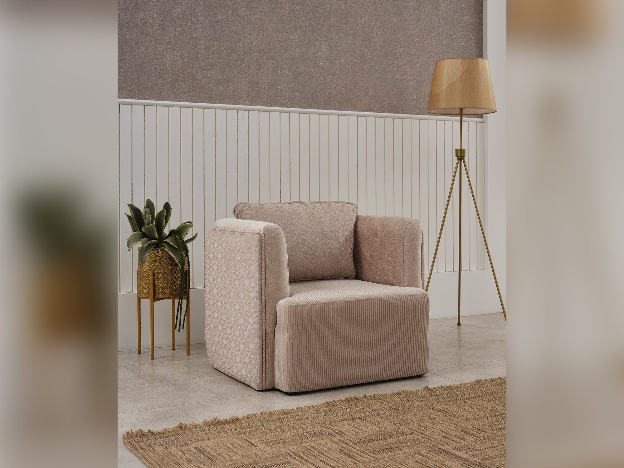 Valentino Stationary Livingroom (2 Sofa & 2 Chair) Beige