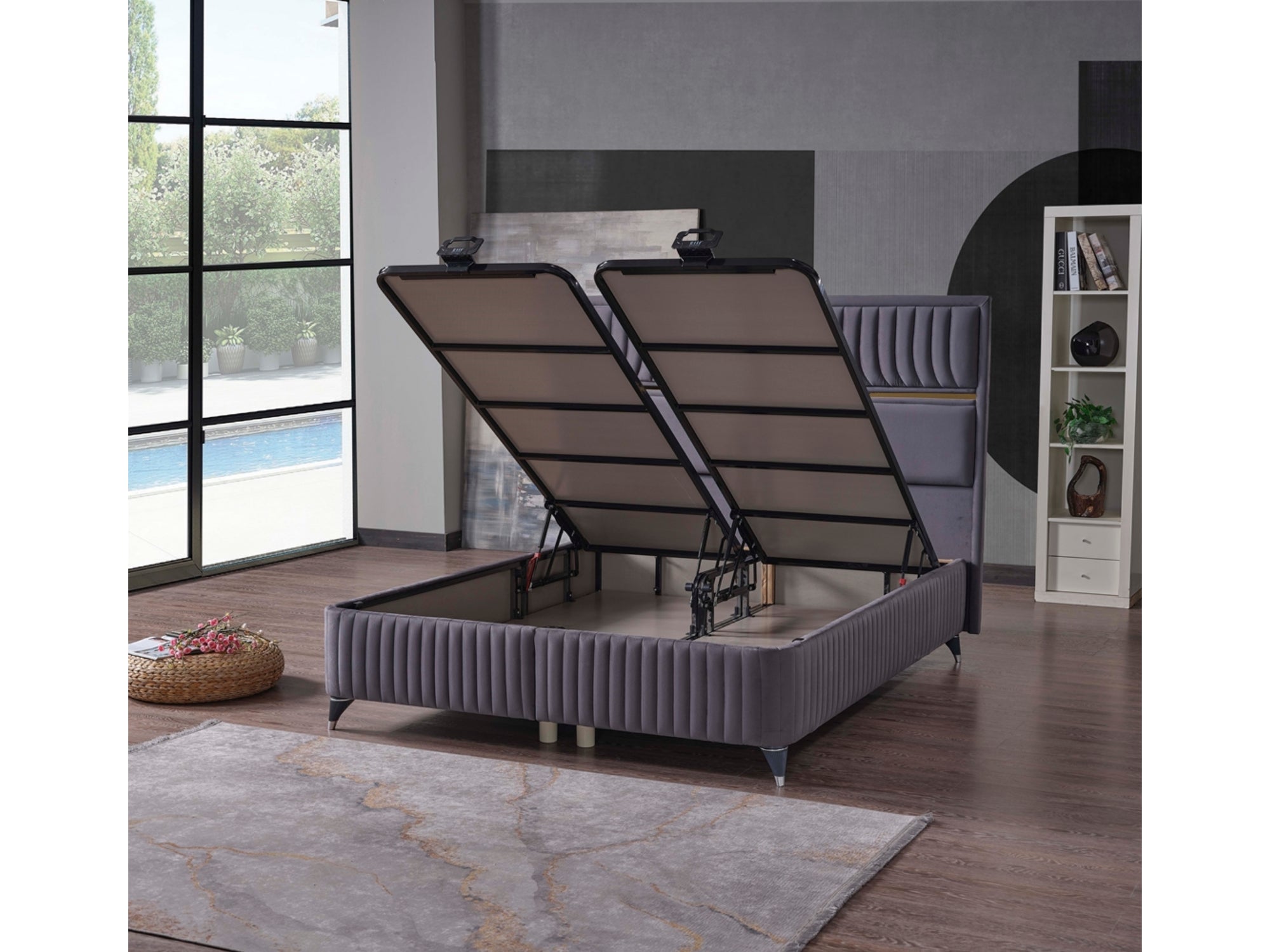Akasya Storage Bed With Headboard Fume