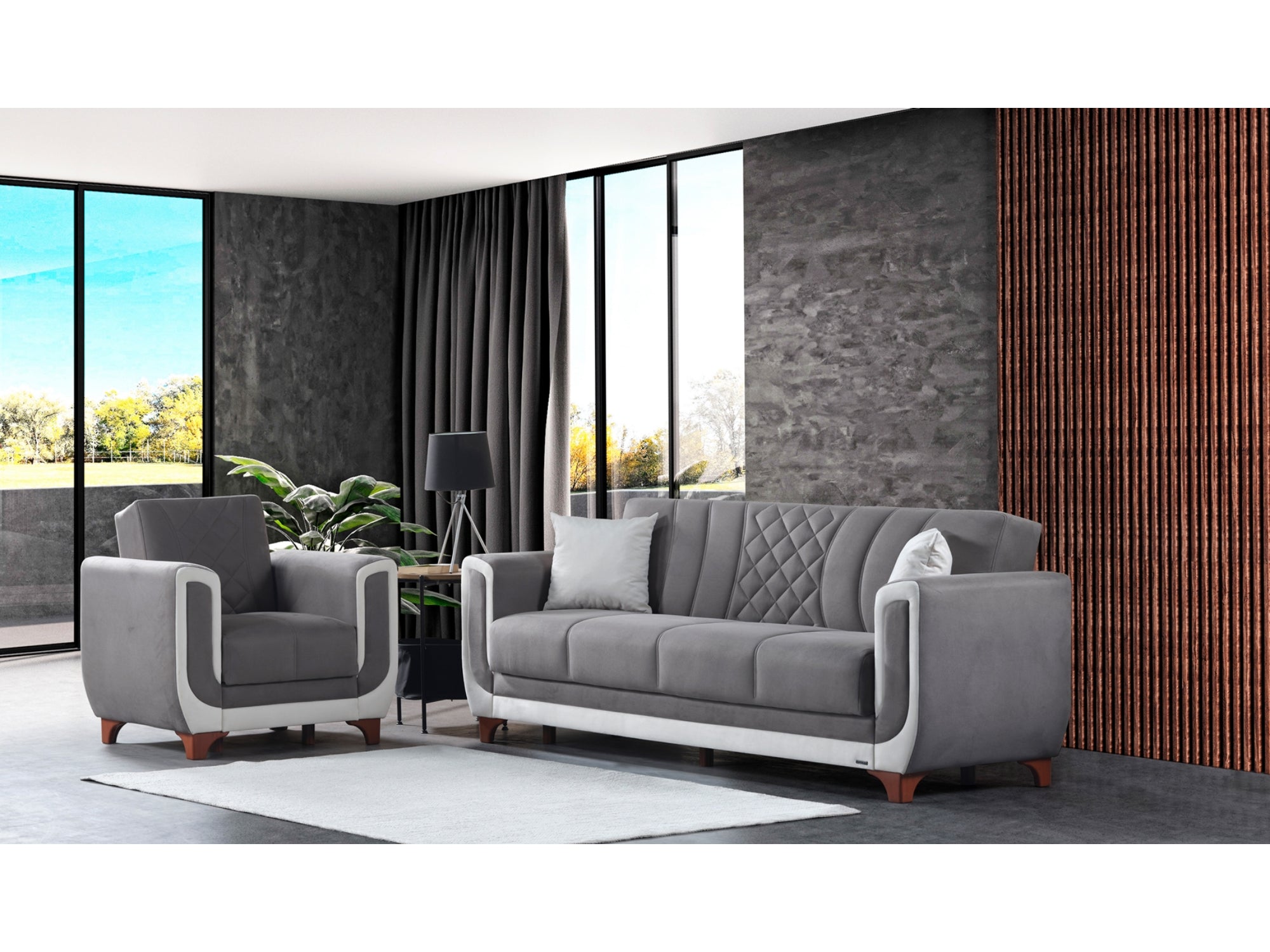 Berre Convertible Livingroom (2 Sofa & 2 Chair) Grey