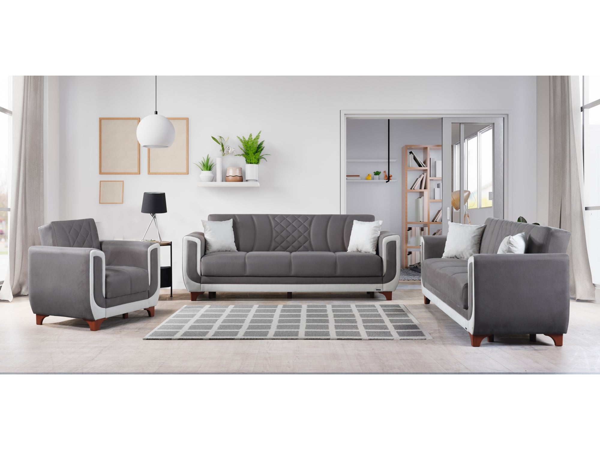 Berre Convertible Livingroom (2 Sofa & 2 Chair) Grey