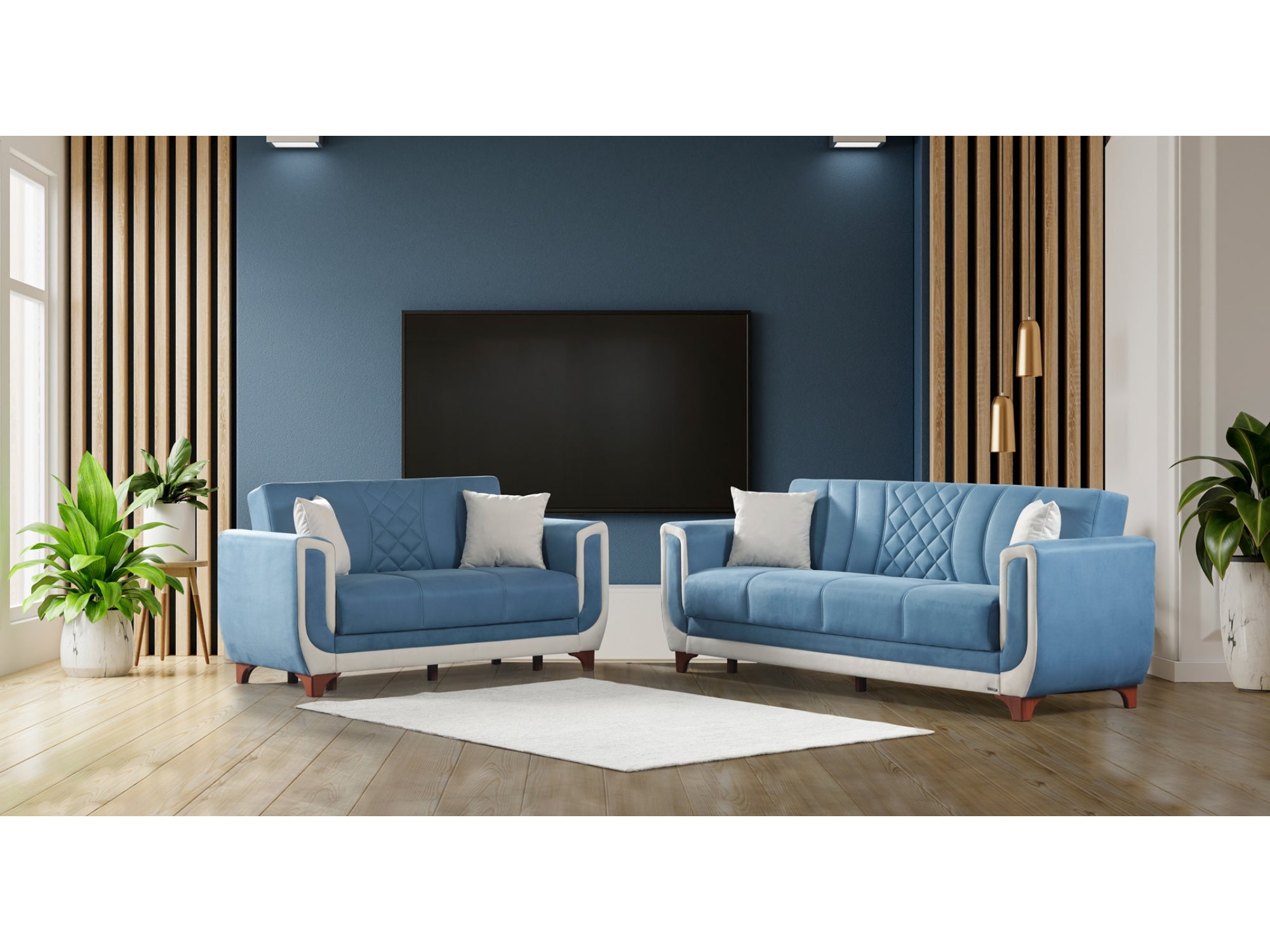 Berre Convertible Livingroom (2 Sofa & 2 Chair) Blue