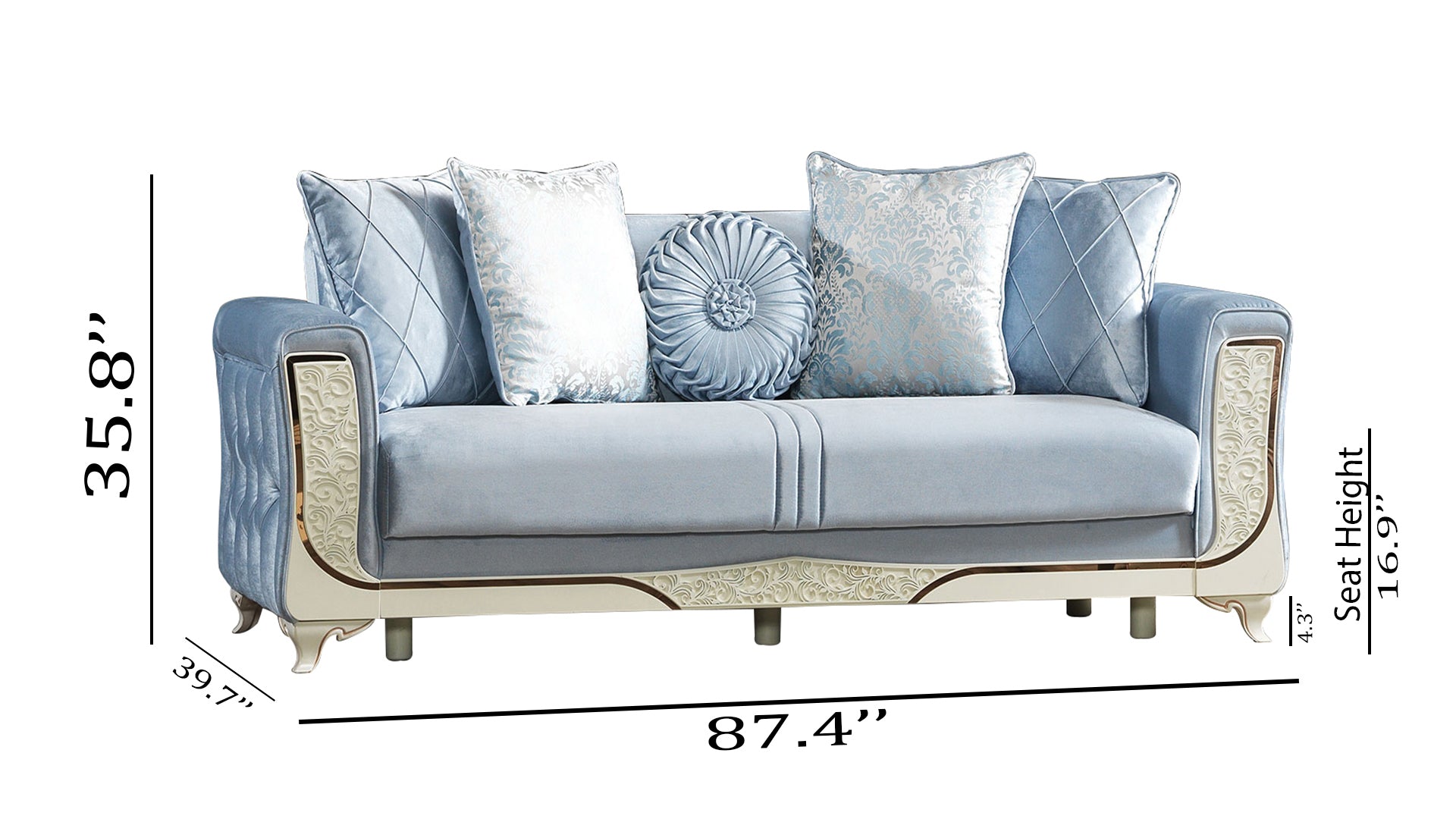 Carmen Convertible Livingroom Sofa Light Blue
