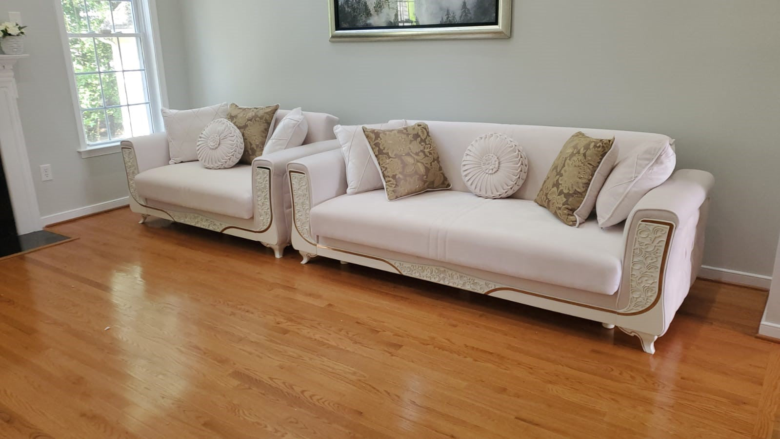 Carmen Convertible Livingroom Loveseat Ivory White With Cream Klapa