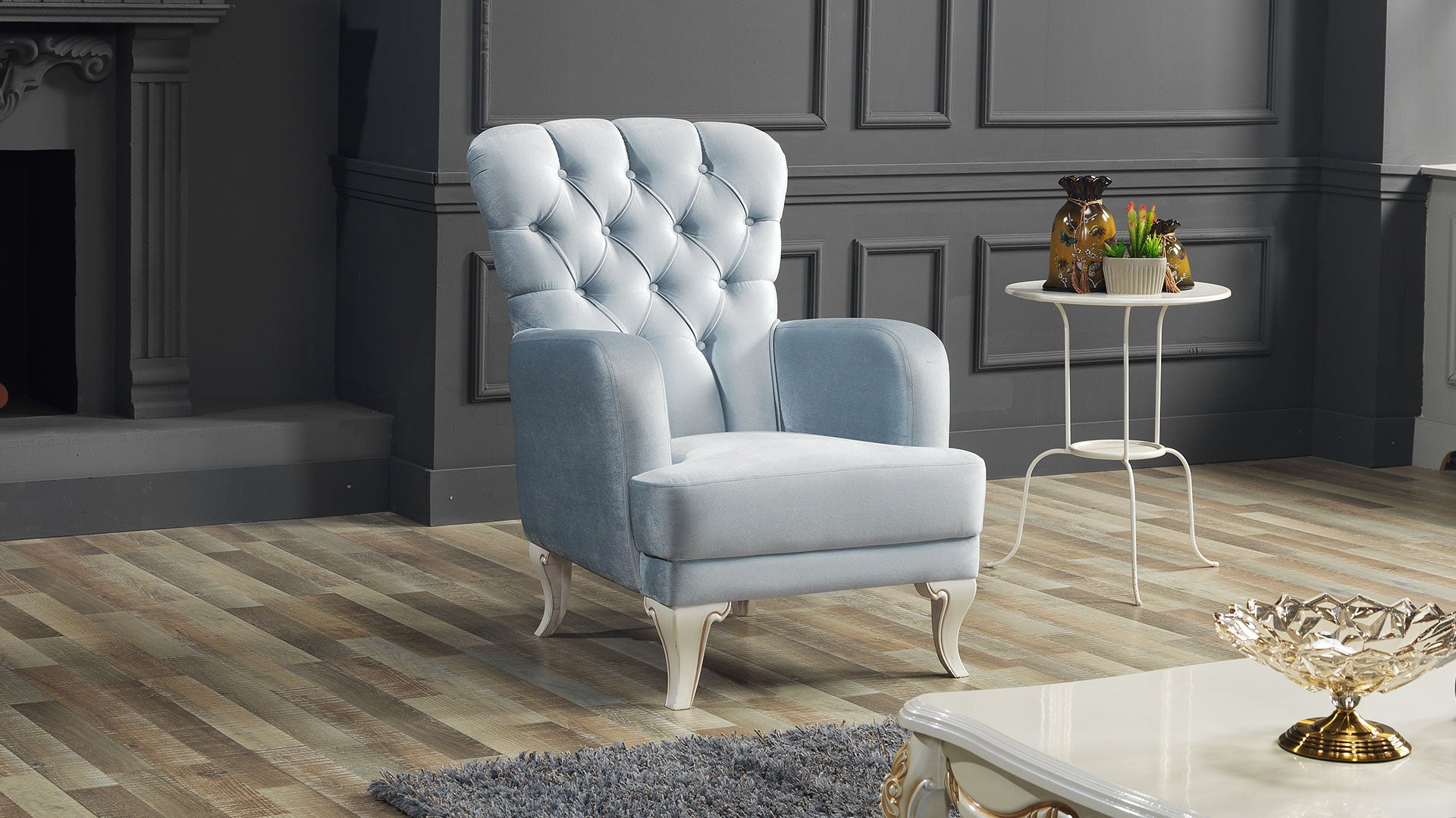 Carmen Convertible Livingroom (1 Sofa & 1 Loveseat & 1 Chair) Light Blue