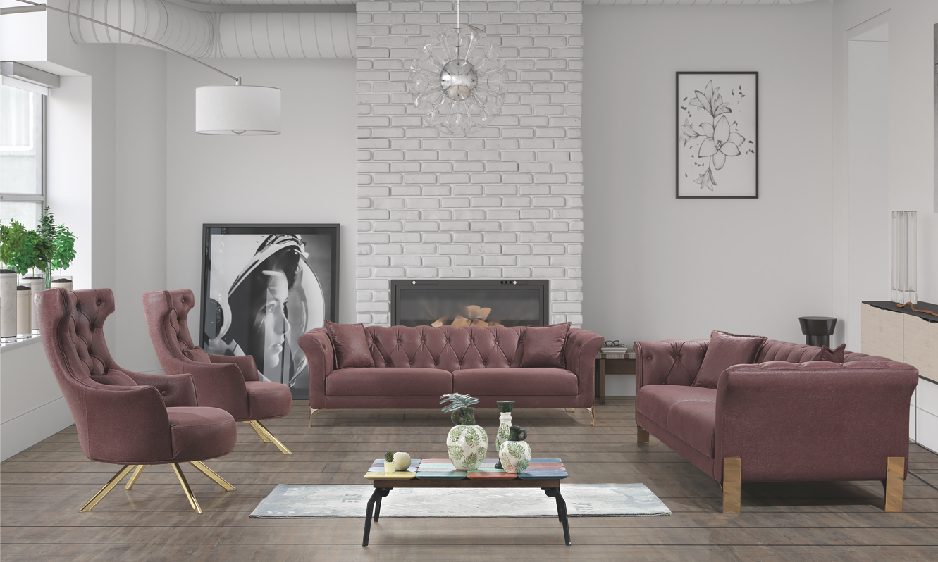 Chess Stationary Livingroom Loveseat Purple With Gold Legs