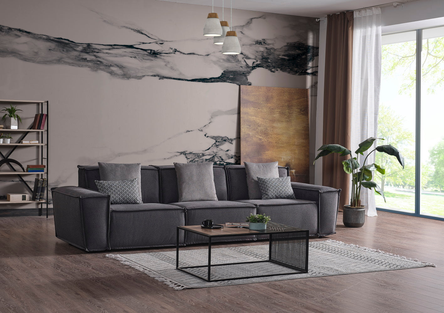 Padova Sectional With Ottoman Grey