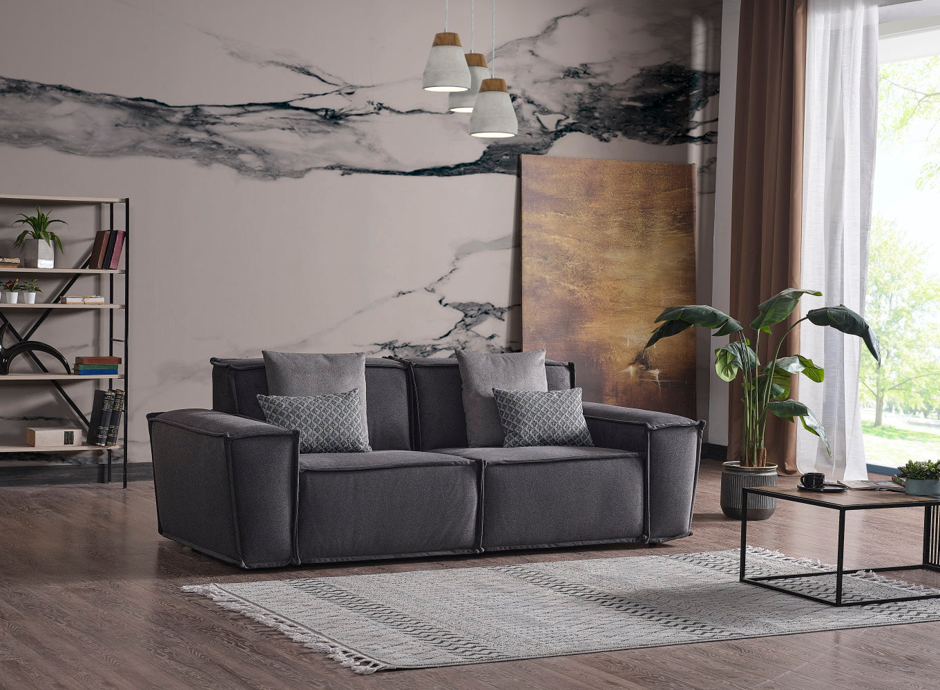 Padova Sectional With Ottoman Grey