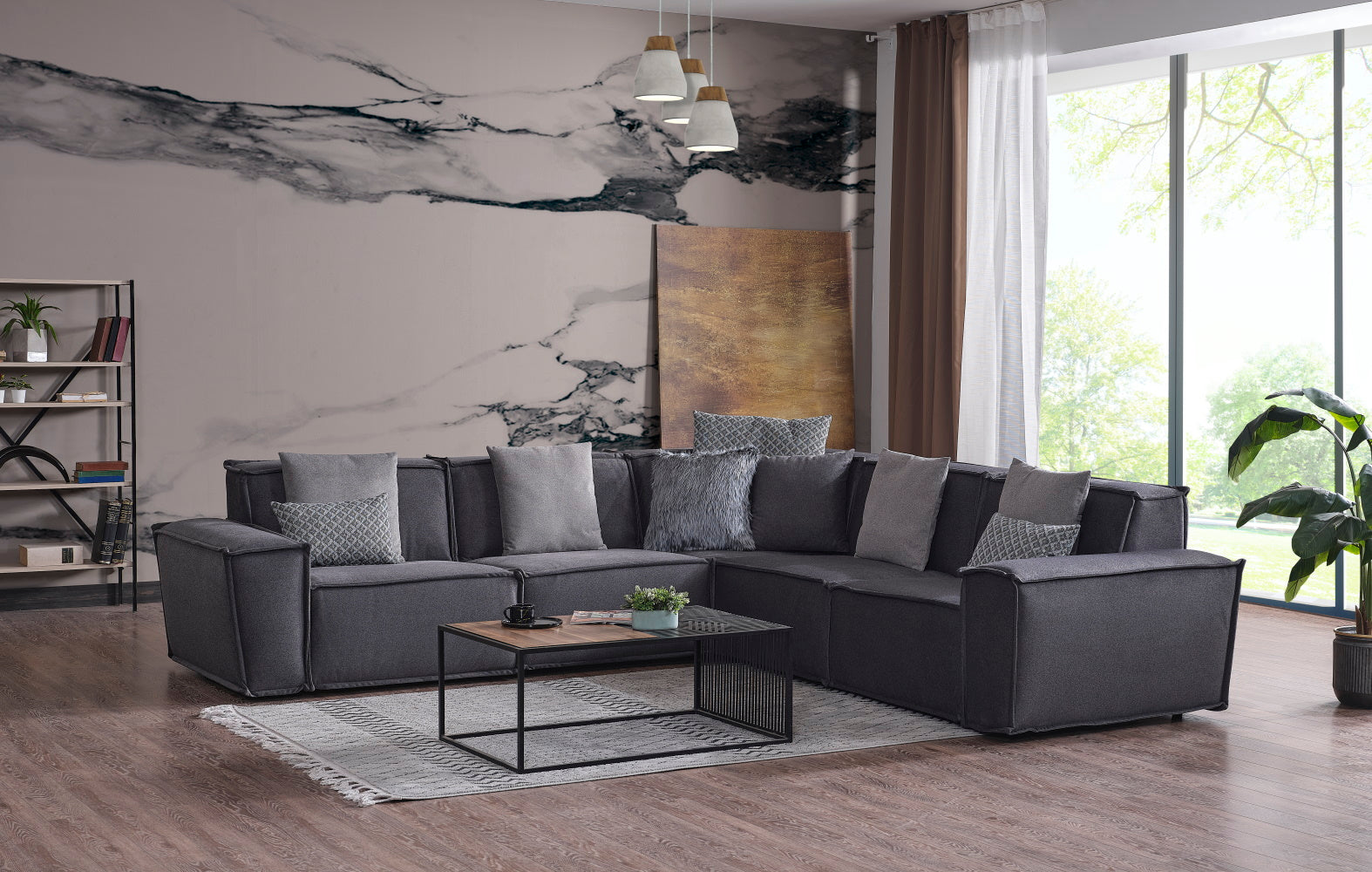 Padova Sectional With Ottoman Grey
