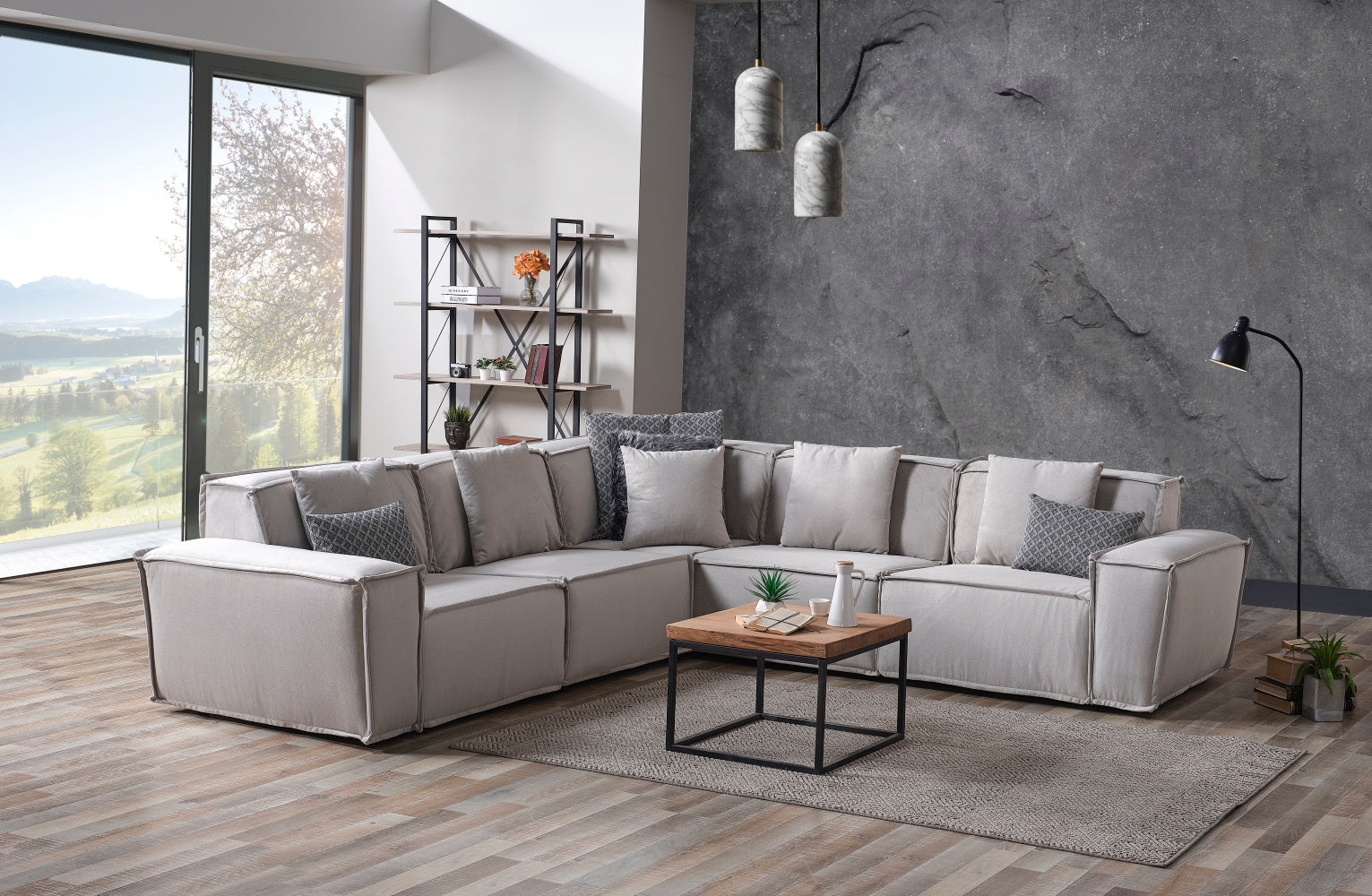 Padova Sectional With Ottoman Cream