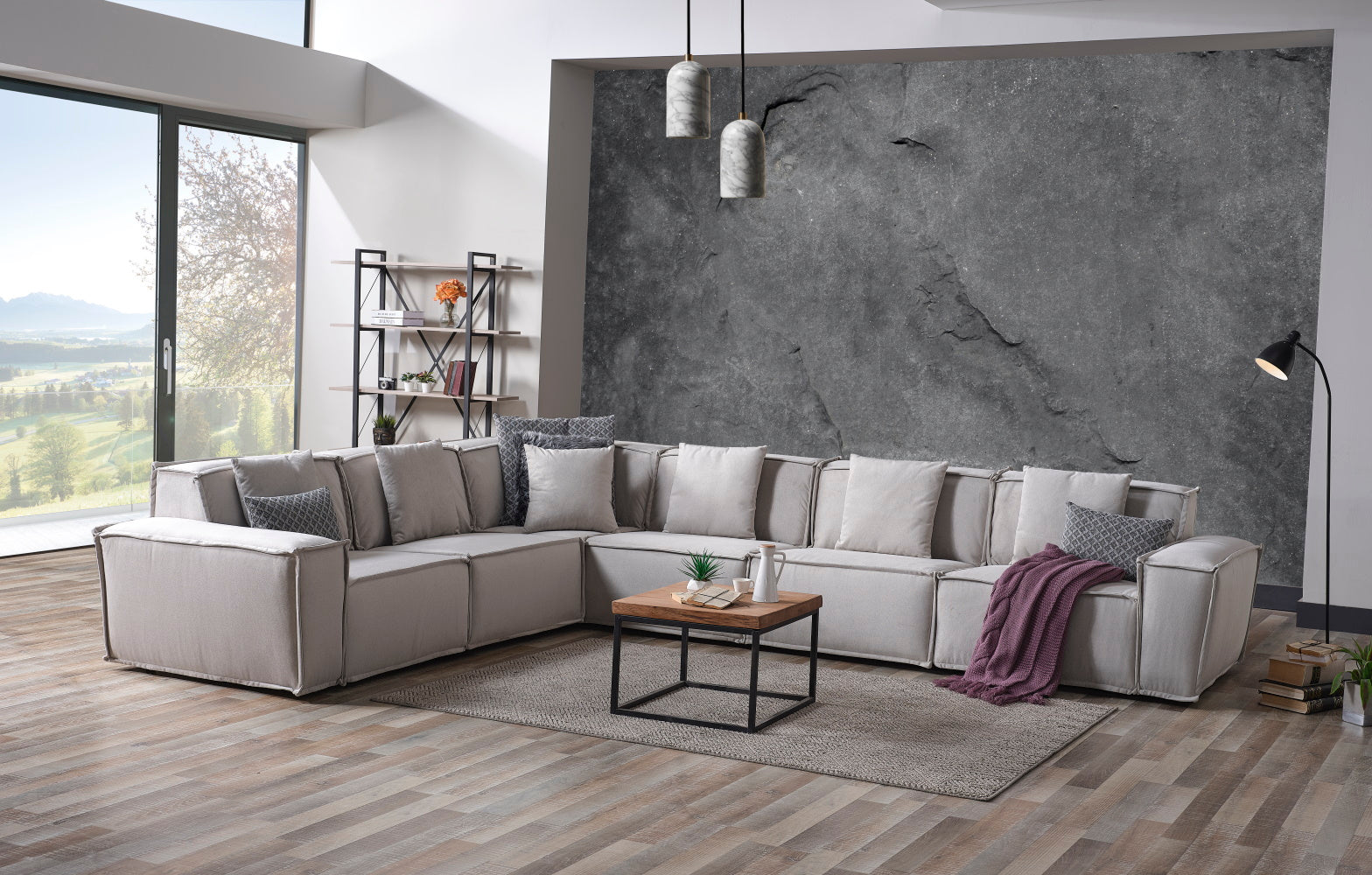 Padova Sectional With Ottoman Cream