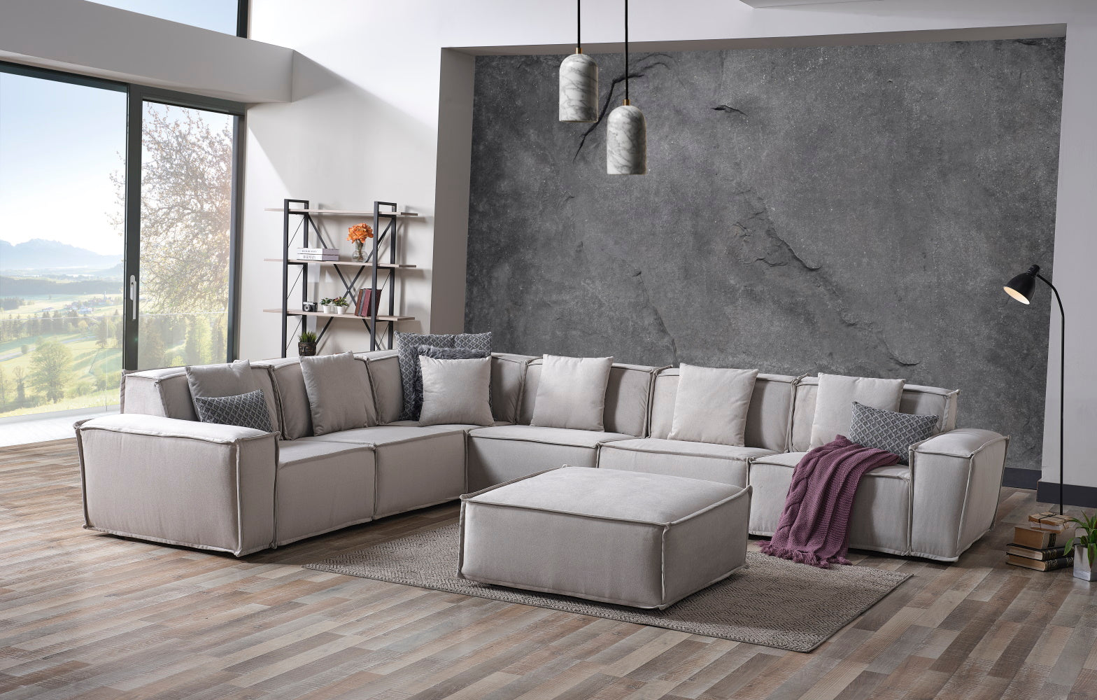Padova Sectional With Ottoman Cream