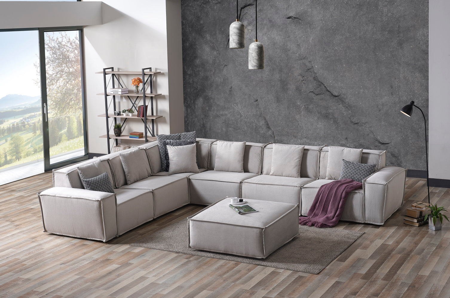 Padova Sectional With Ottoman Cream