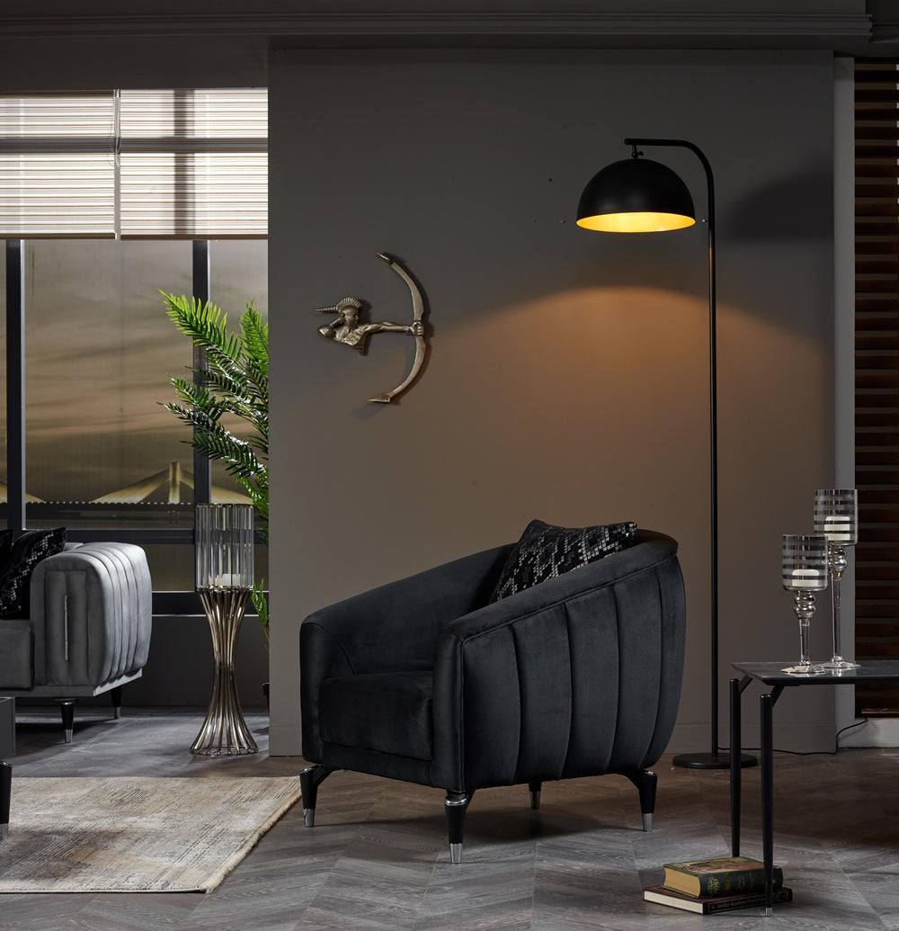 Keops Convertible Livingroom (1 Black Sofa & 1 Grey Sofa & 1 Black Chair )