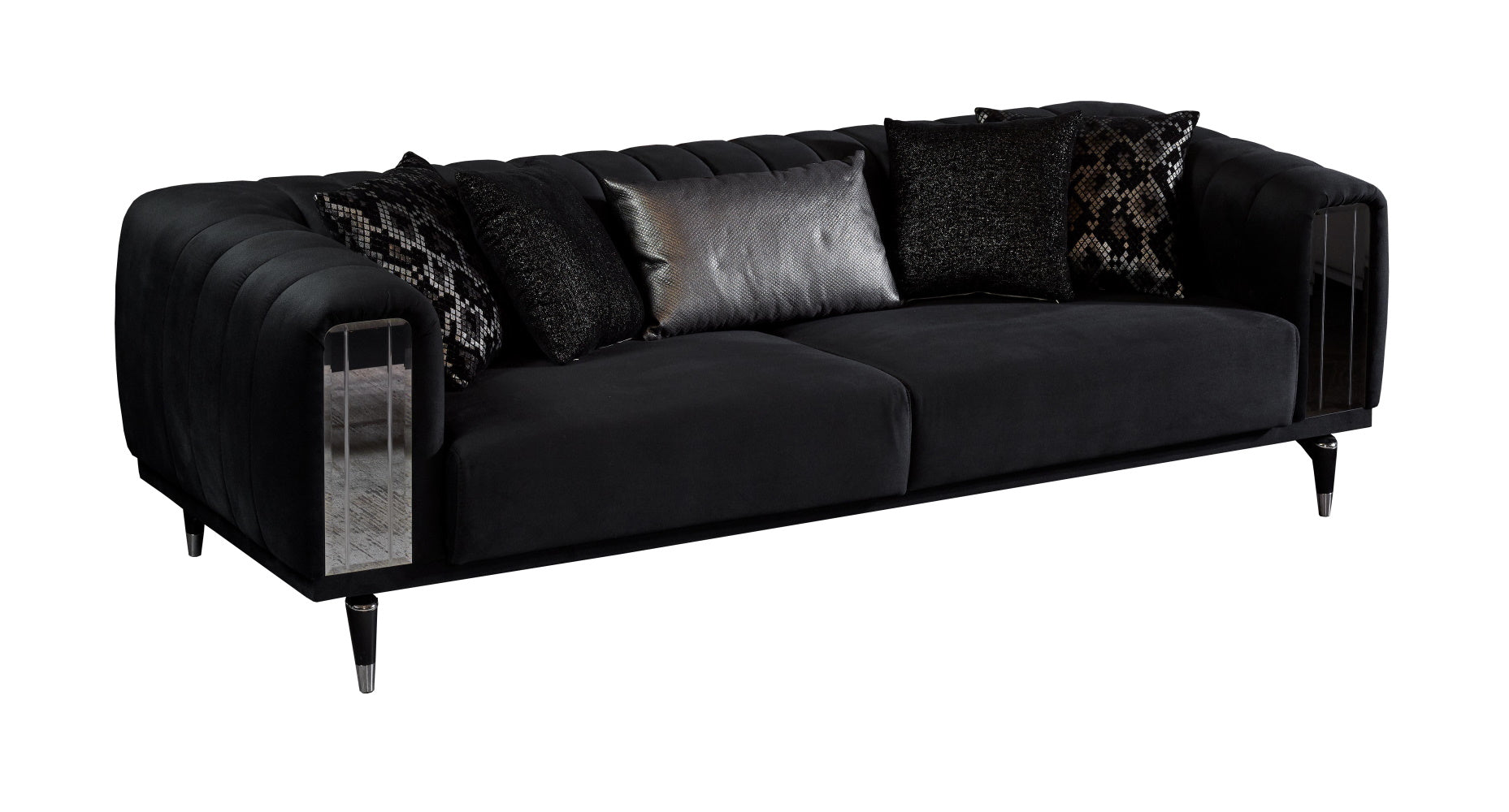 Keops Convertible Livingroom (2 Grey Sofa With Mirror & 1 Black Chair )