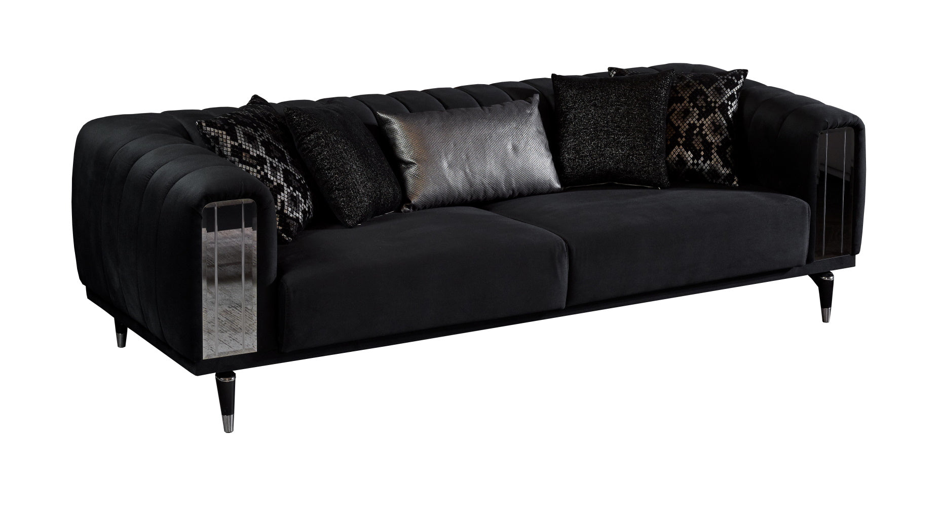 Keops Convertible Livingroom (1 Black Sofa & 1 Grey Sofa & 1 Black Chair )