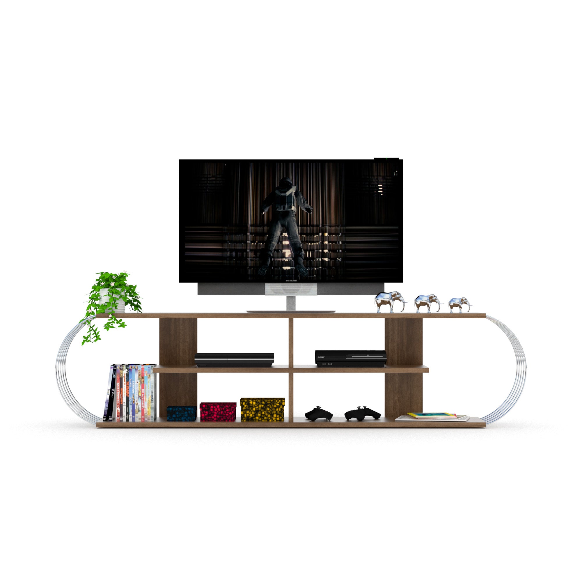 Case Tv Stand Walnut-Chrome