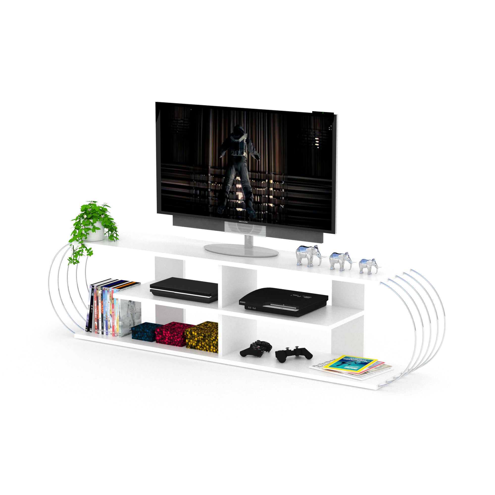 Case Tv Stand White-Chrome
