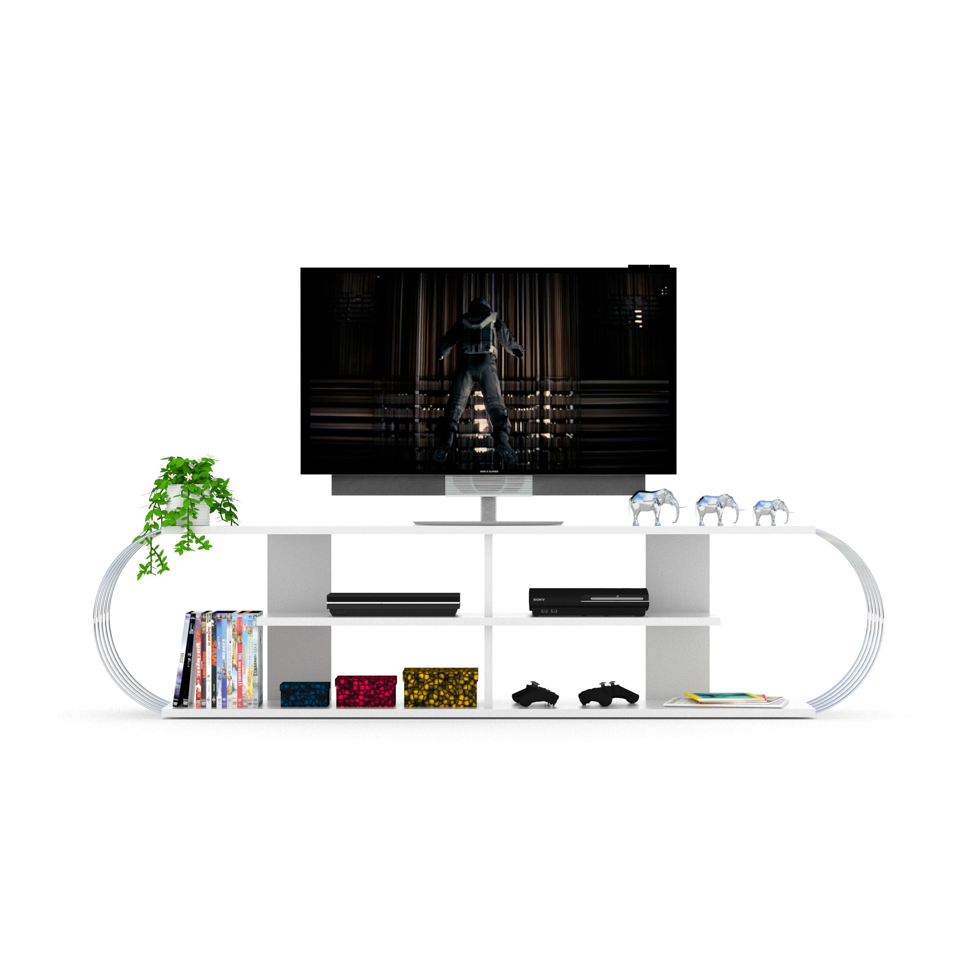 Case Tv Stand White-Chrome