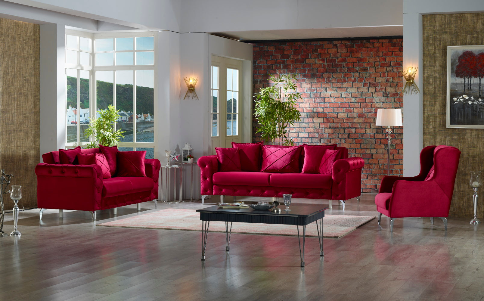 Riva Convertible Loveseat Burgundy