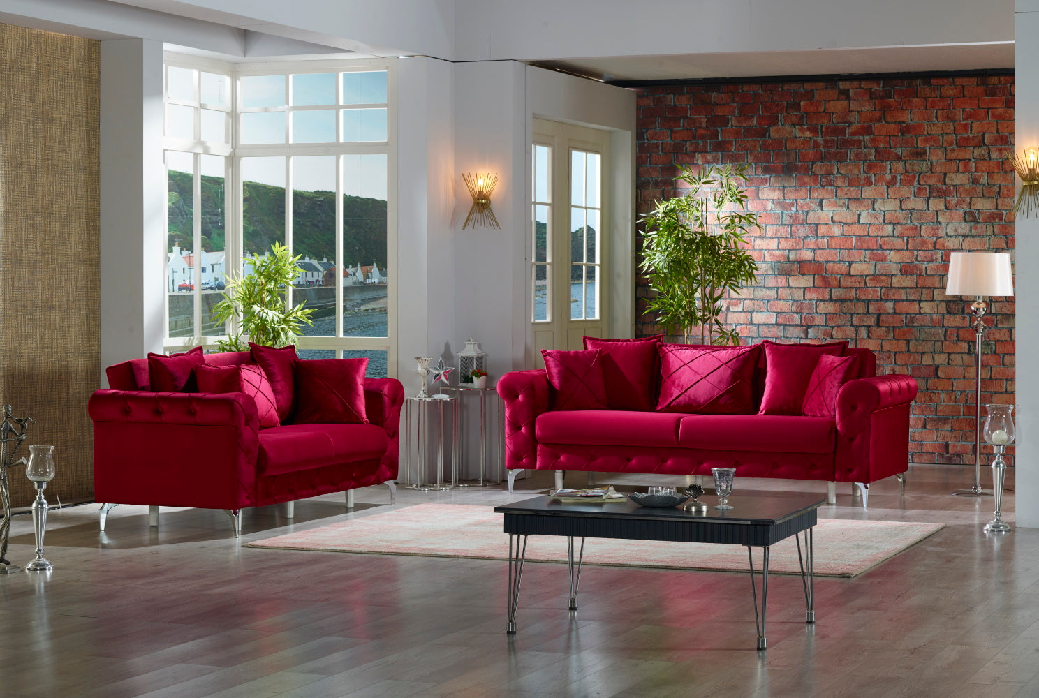 Riva Convertible Loveseat Burgundy