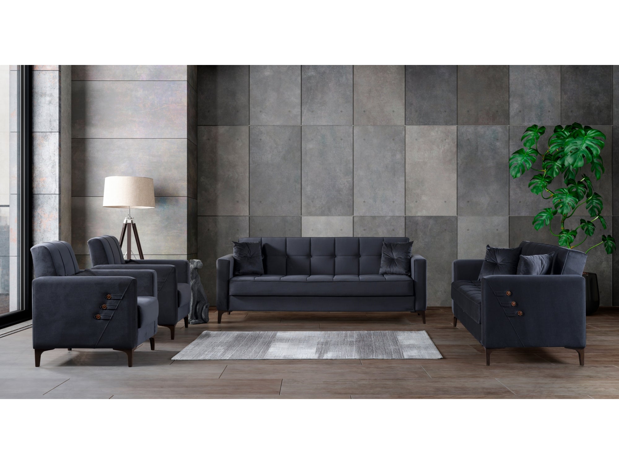 Step Convertible Livingroom (2 Sofa & 2 Chair) Grey