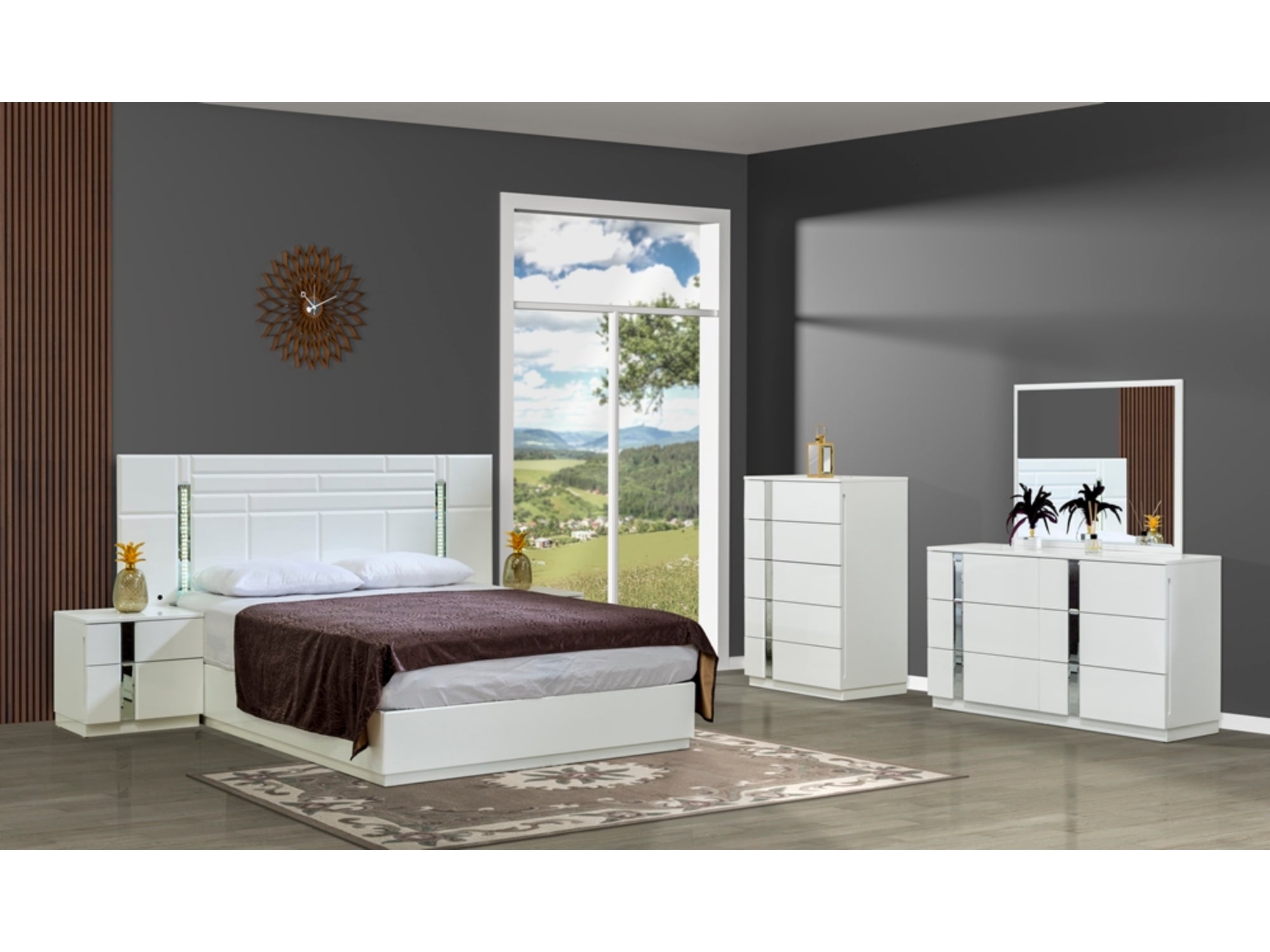 Sienna Bedroom (Queen Frame With Headboard & Dresser With Mirror & 2 Nightstand)