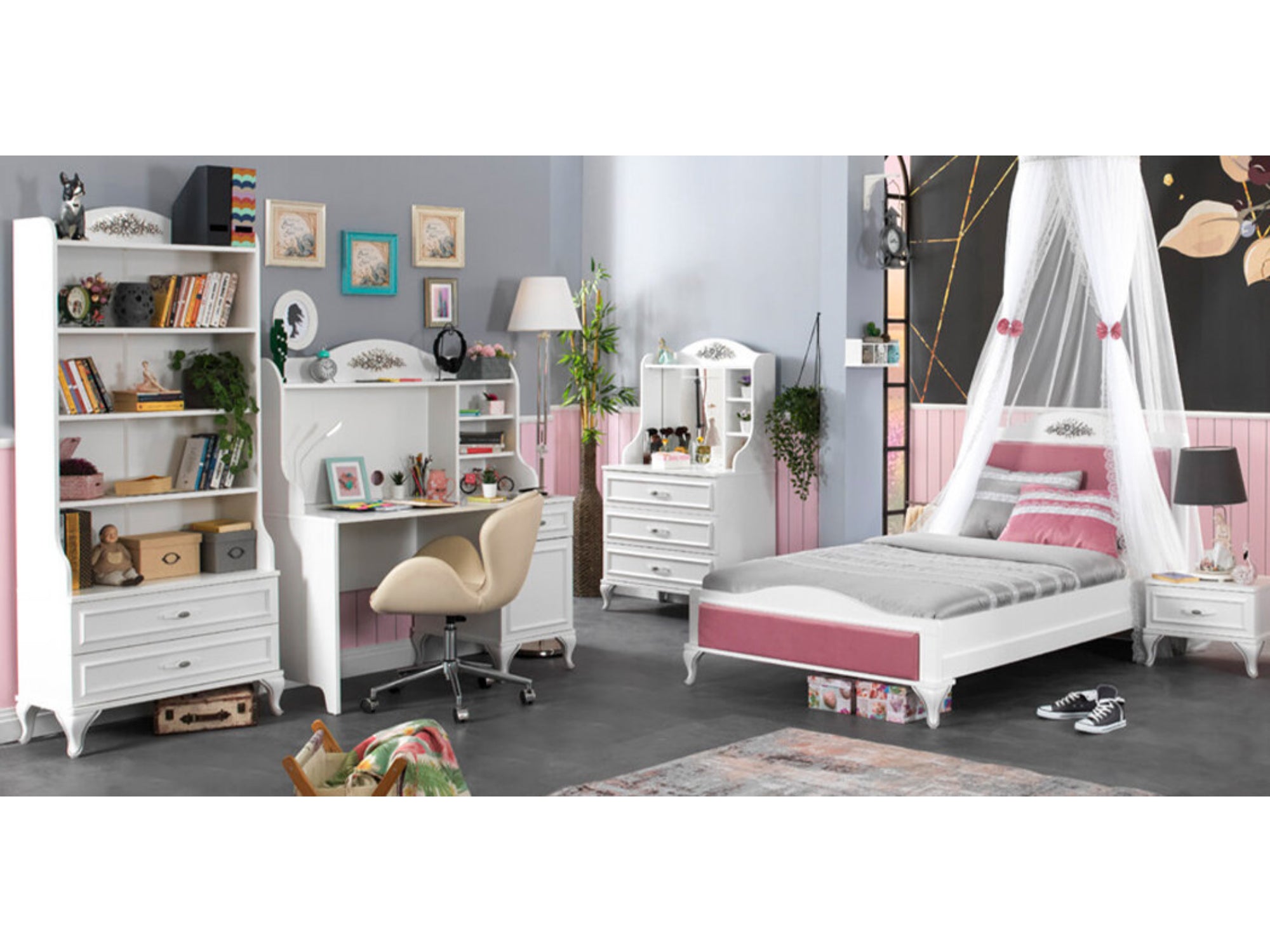 Angle Kids Room Set (Twin Bed & Study Desk & Nightstand)
