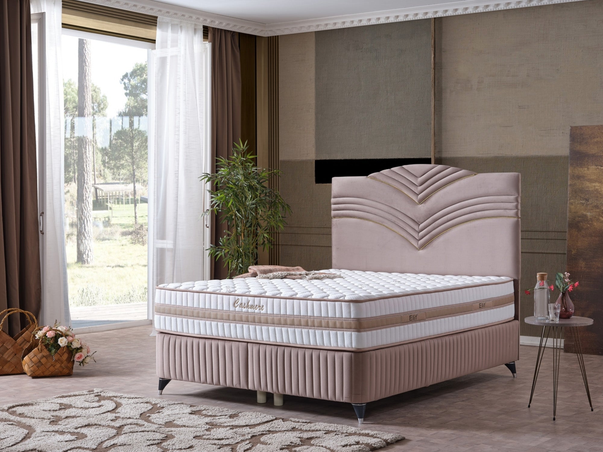 Cınar Storage Bed With Headboard Light Brown