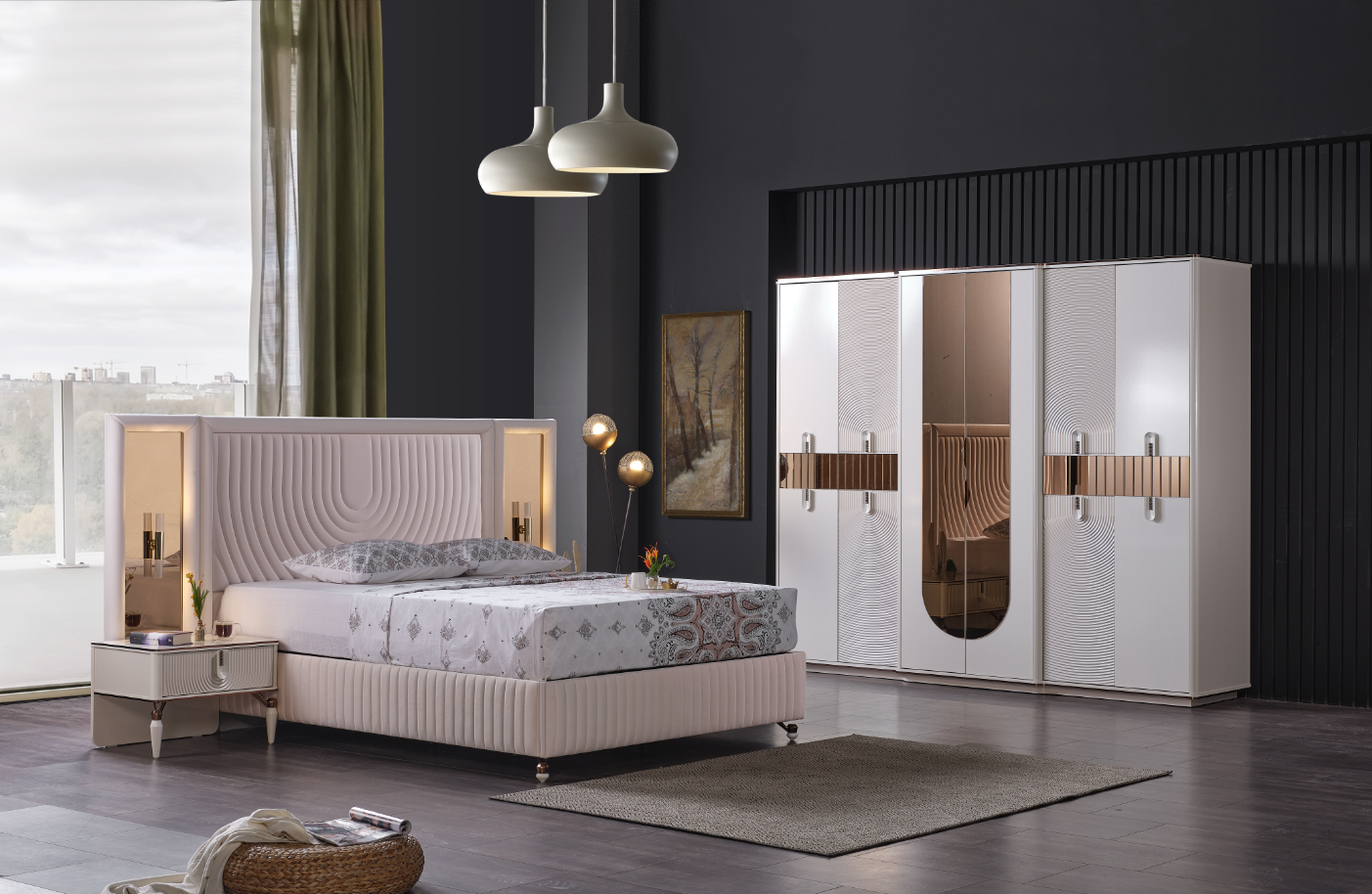 Kuvars Nightstand With Back Part