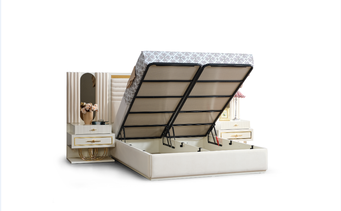 Marsel Bedroom (Queen Storage Bed With Headboard & Dresser With Mirror & 2 Nightstand With Back Part)