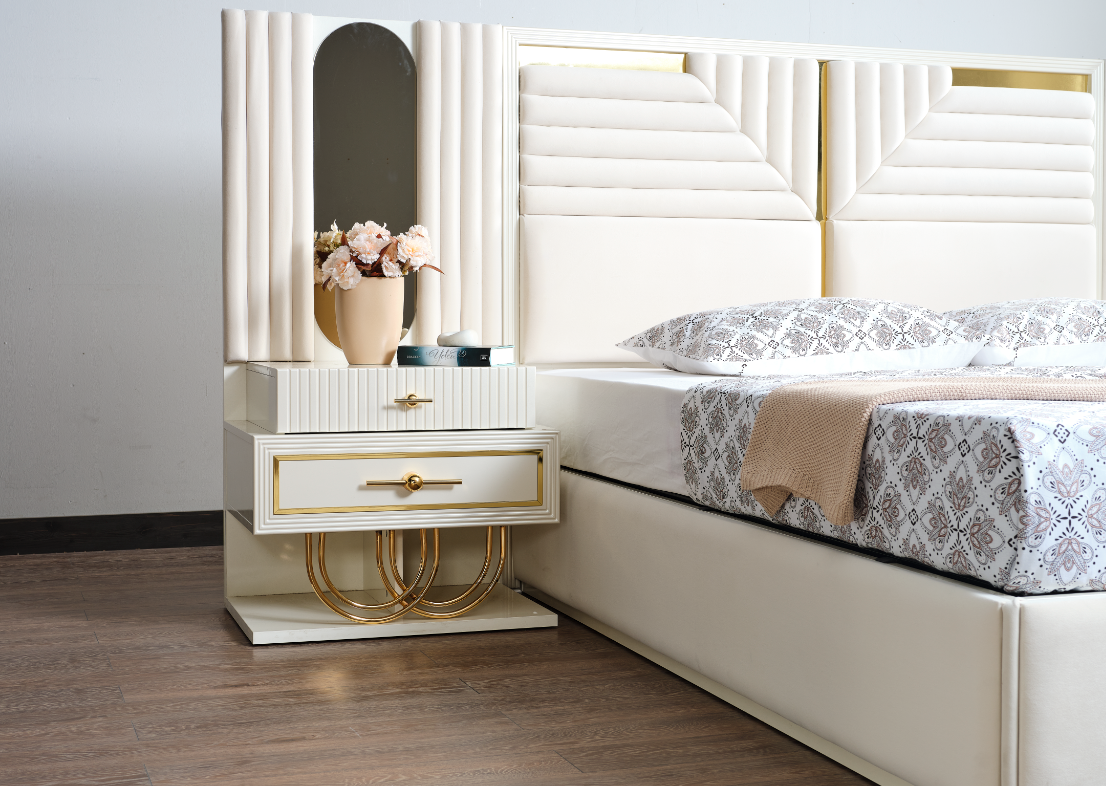 Marsel Bedroom (Queen Storage Bed With Headboard & Dresser With Mirror & 2 Nightstand With Back Part)