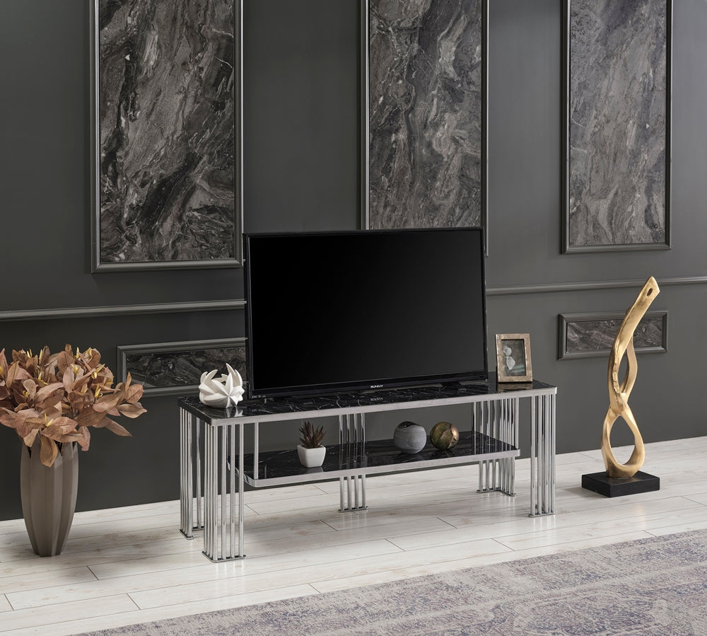 G101 Tv Stand Choreme Legs - Black Marble top