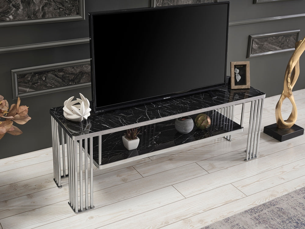 G101 Tv Stand Choreme Legs - Black Marble top