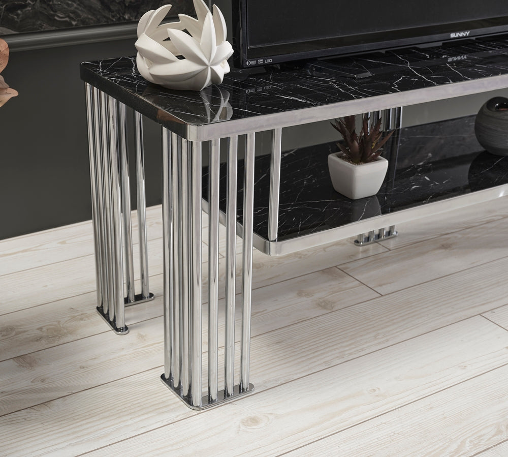 G101 Tv Stand Choreme Legs - Black Marble top