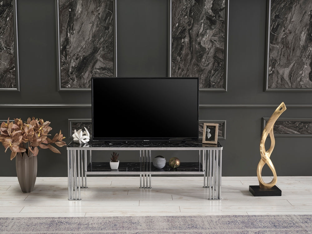 G101 Tv Stand Choreme Legs - Black Marble top
