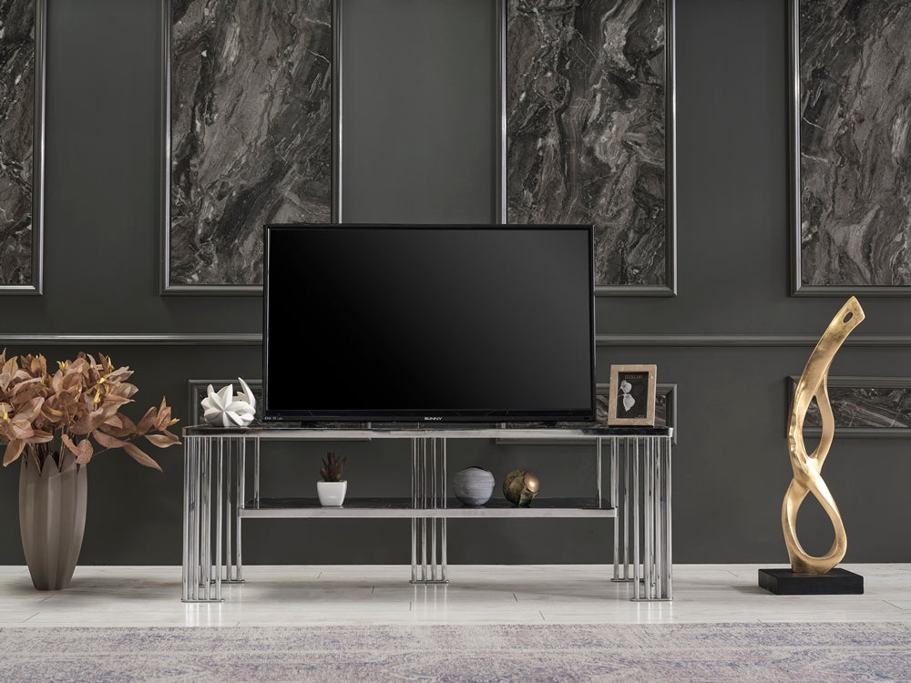 G101 Tv Stand Choreme Legs - Black Marble top