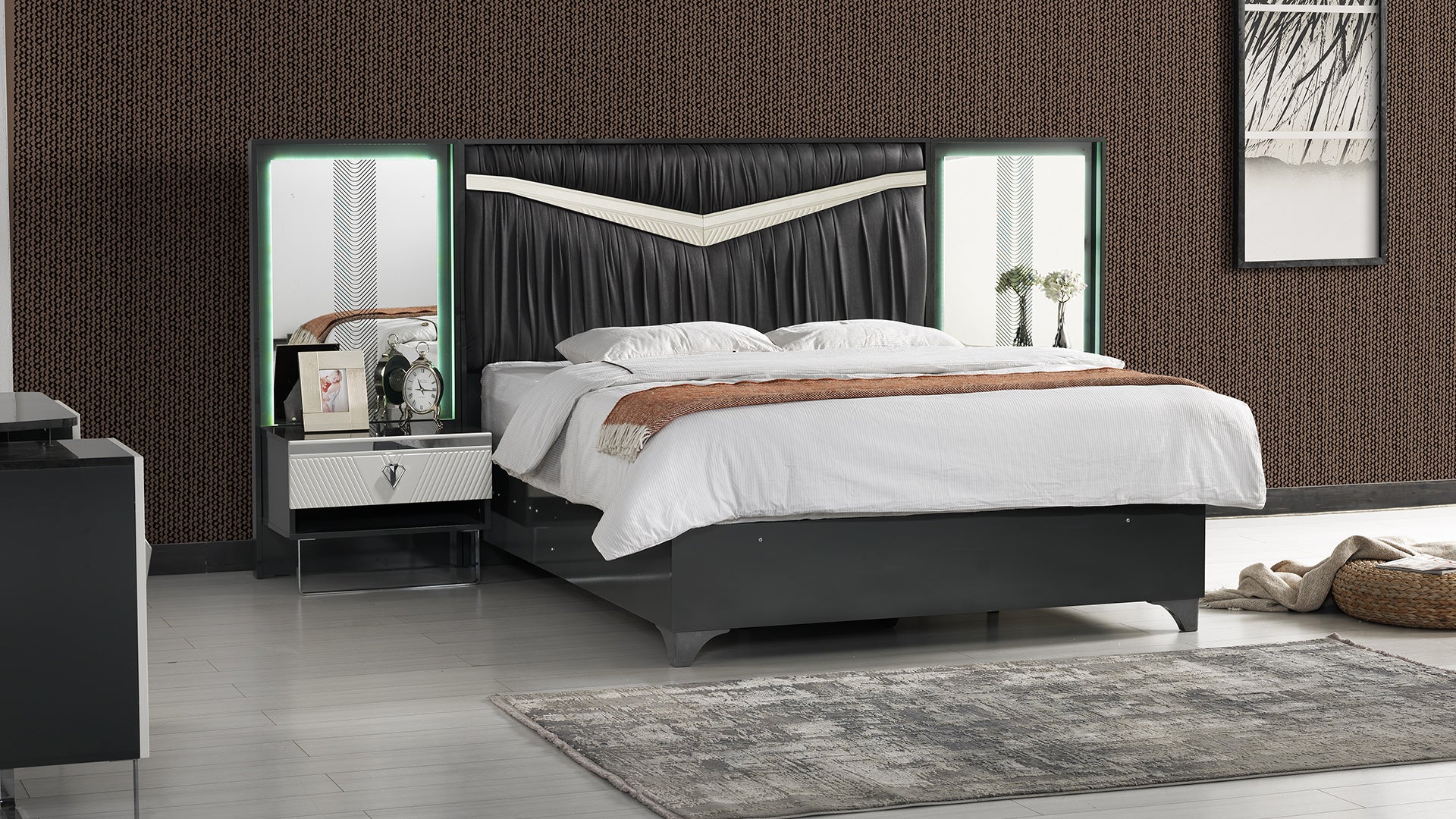 Tokyo Bedroom (Queen Storage Bed With Headboard & Dresser With Mirror & 2 Nightstand)