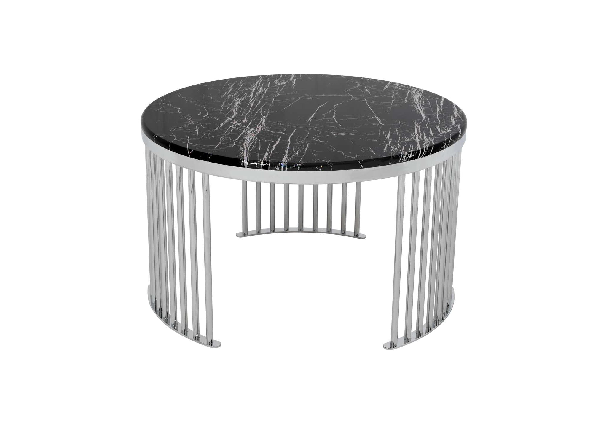 Round Coffee Table Sılver Legs-Black Marble Top