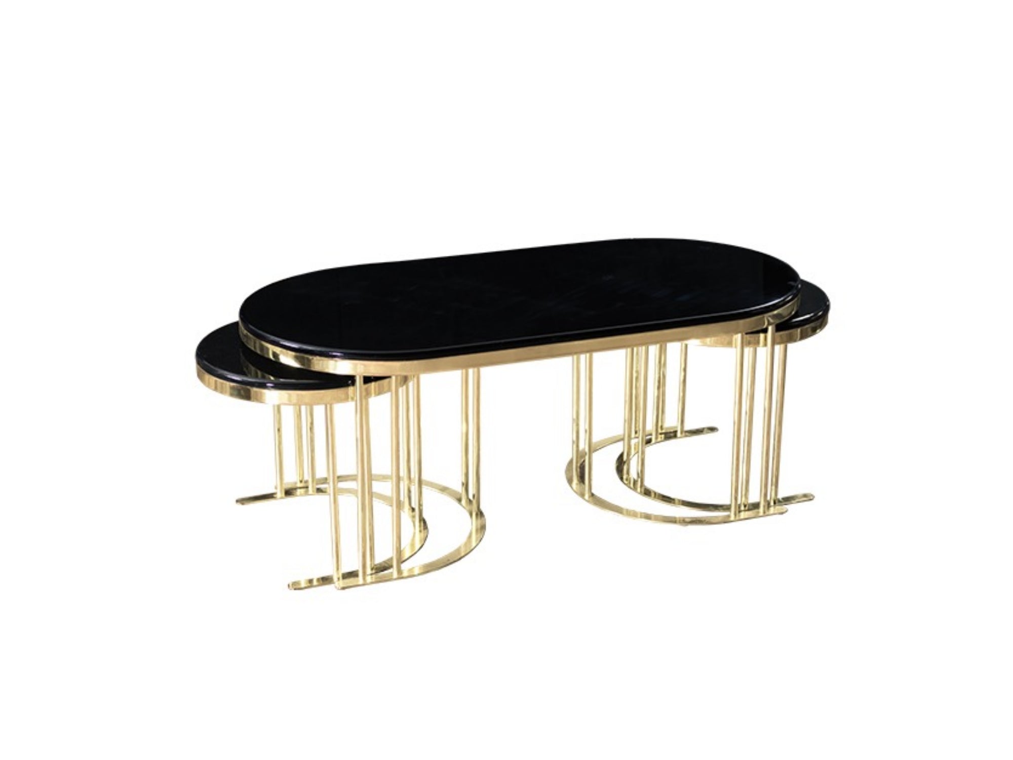2+1 Coffee Table Gold Legs - Black Plain Top