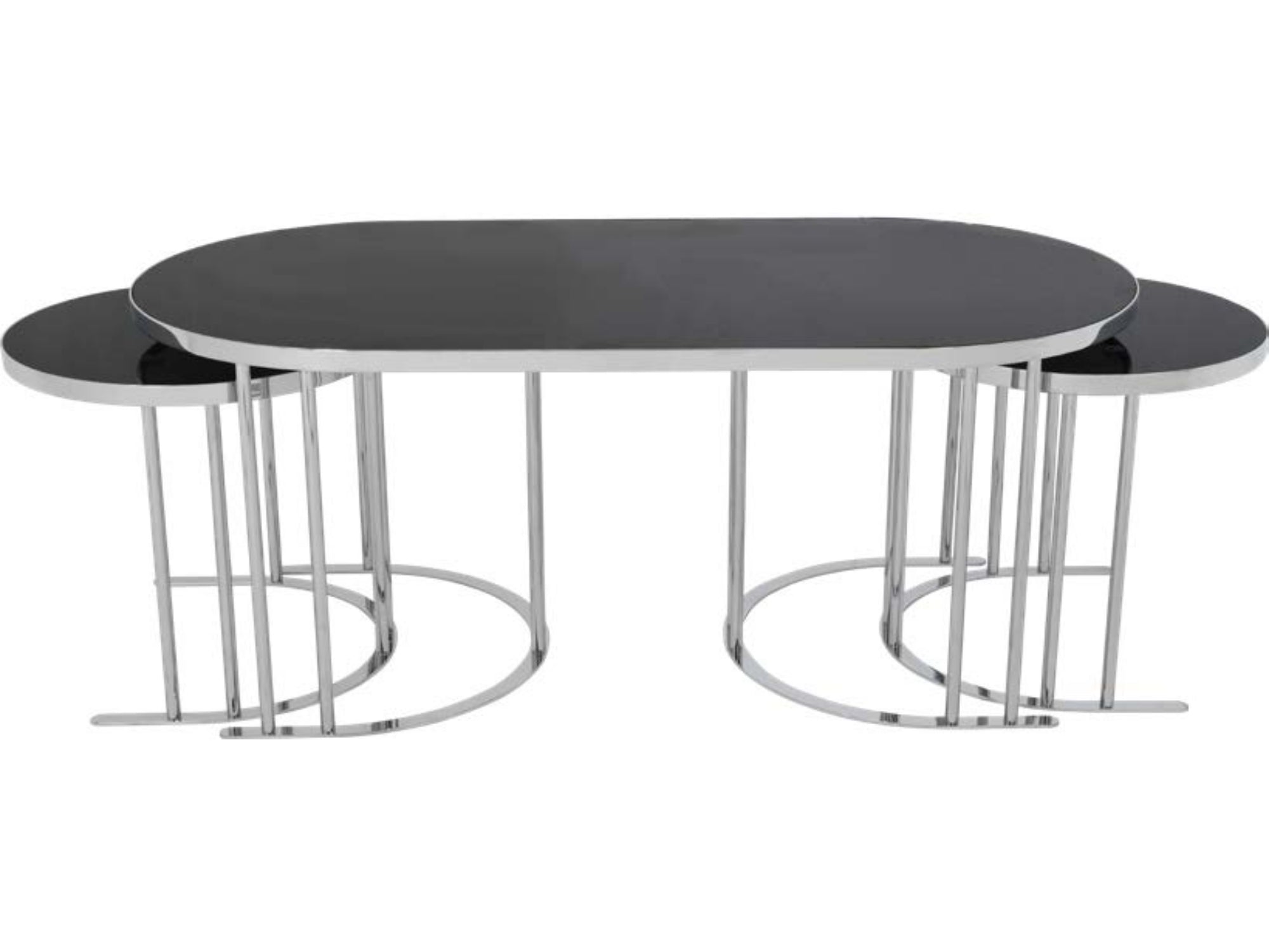 2+1 Coffee Table Silver Legs - Black Plain Top